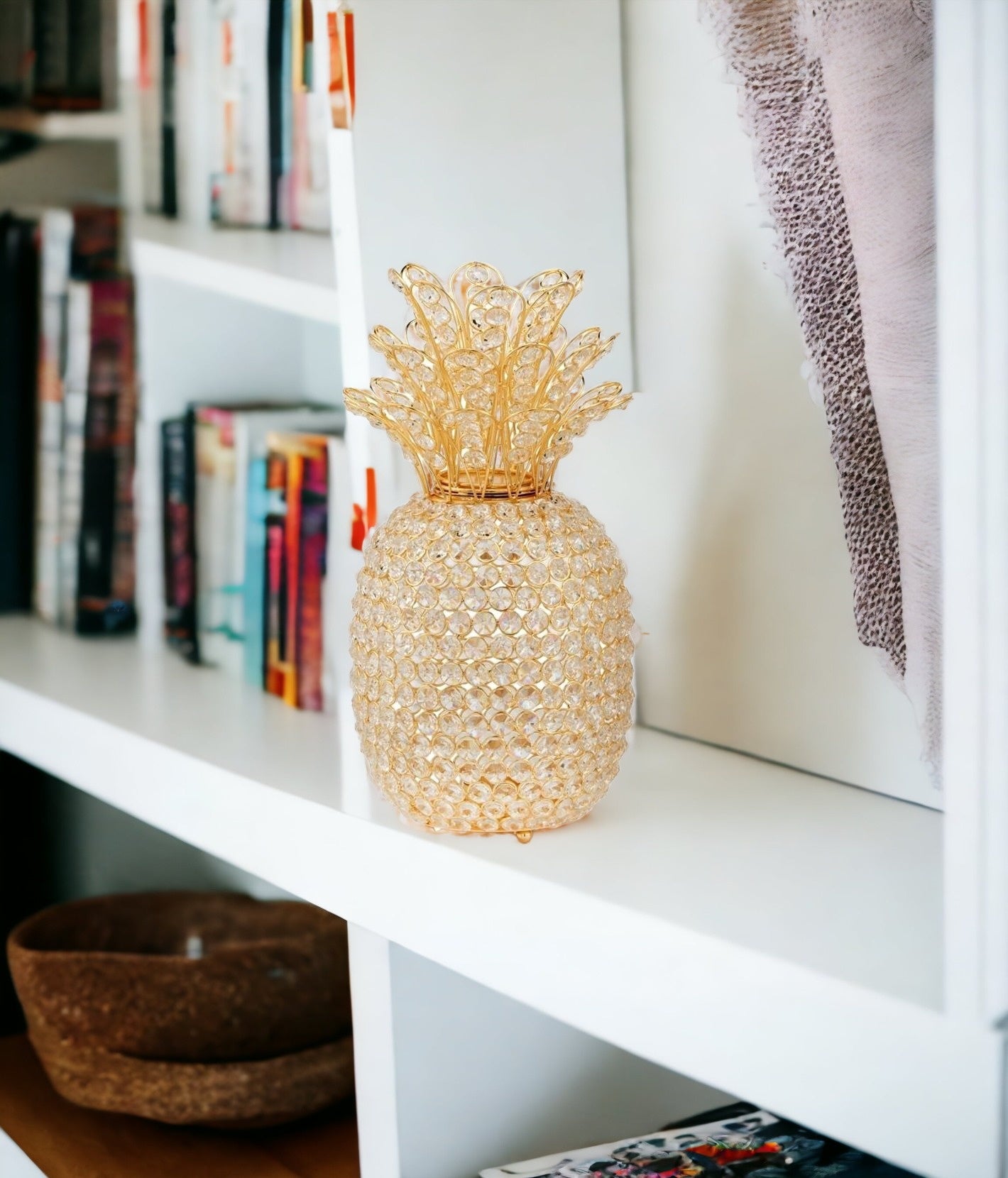 15" Gold Pineapple Faux Crystal Sculpture