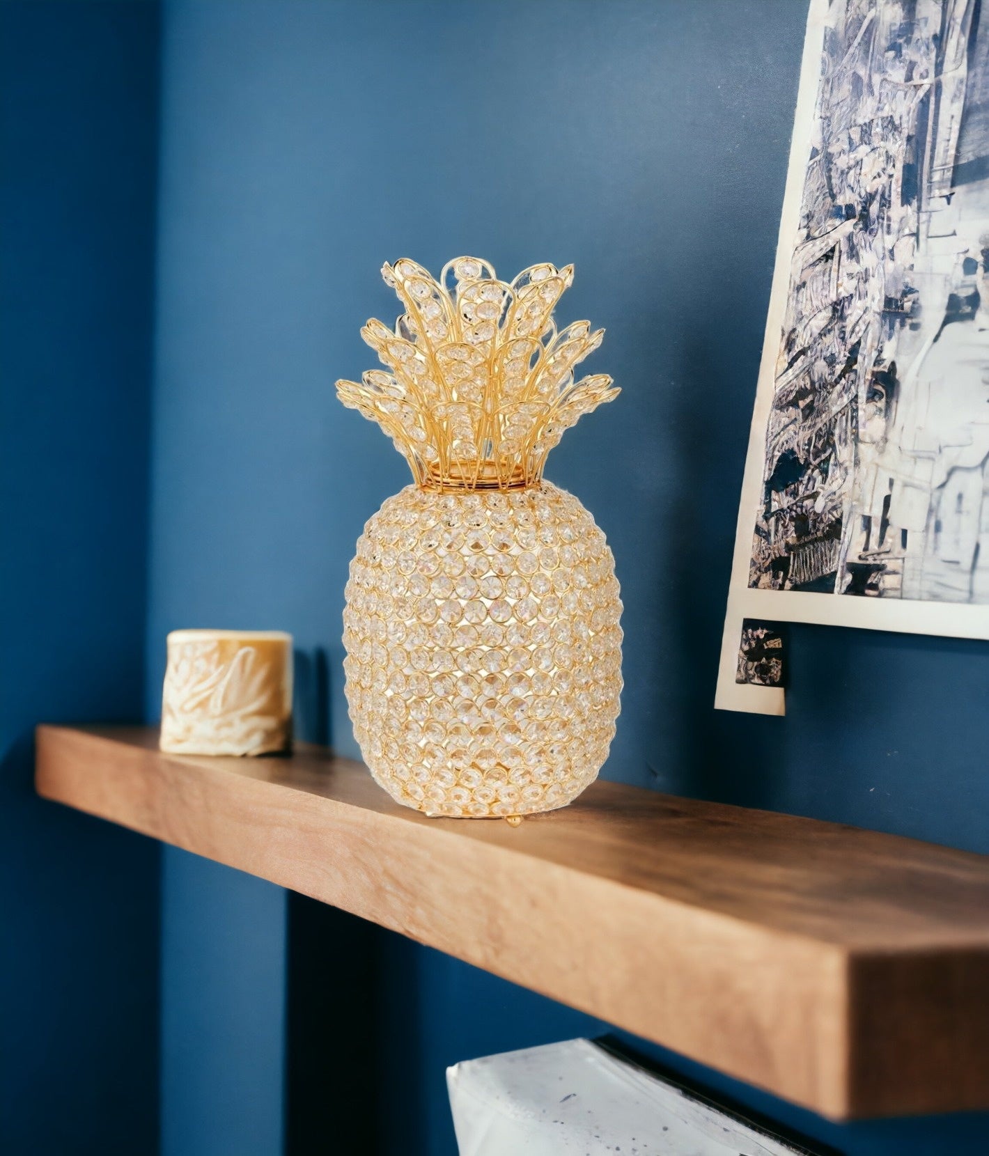 15" Gold Pineapple Faux Crystal Sculpture