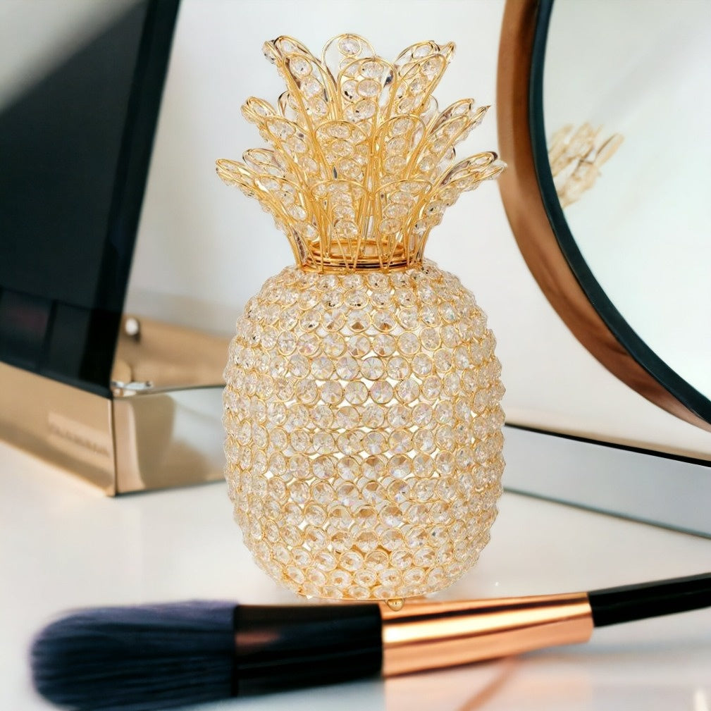 15" Gold Pineapple Faux Crystal Sculpture