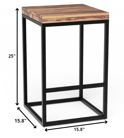 25" Brown And Black Iron Backless Counter Height Bar Chair With Footrest
