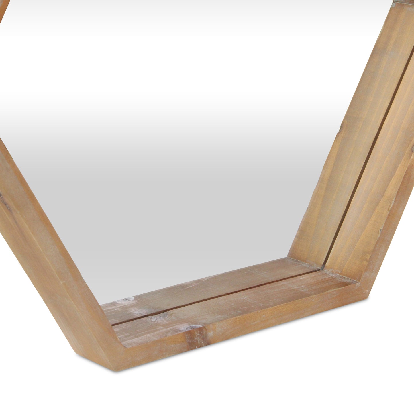 Modern Natural Wood Finish Hexagonal Wall Mirror