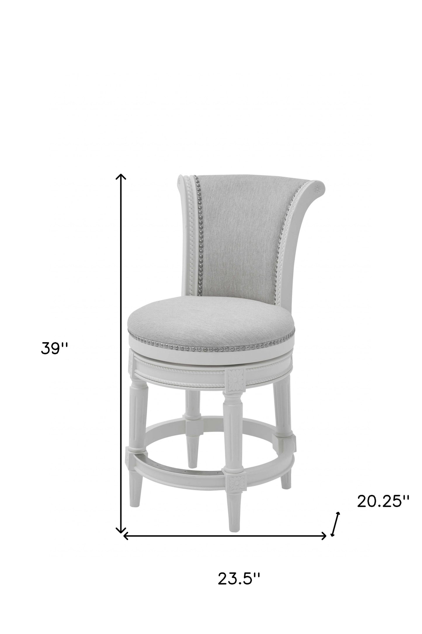 39" Light Gray And White Swivel Bar Chair With Footrest
