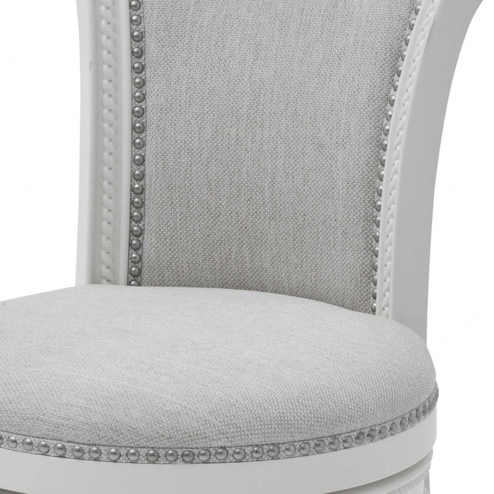 39" Light Gray And White Swivel Bar Chair With Footrest