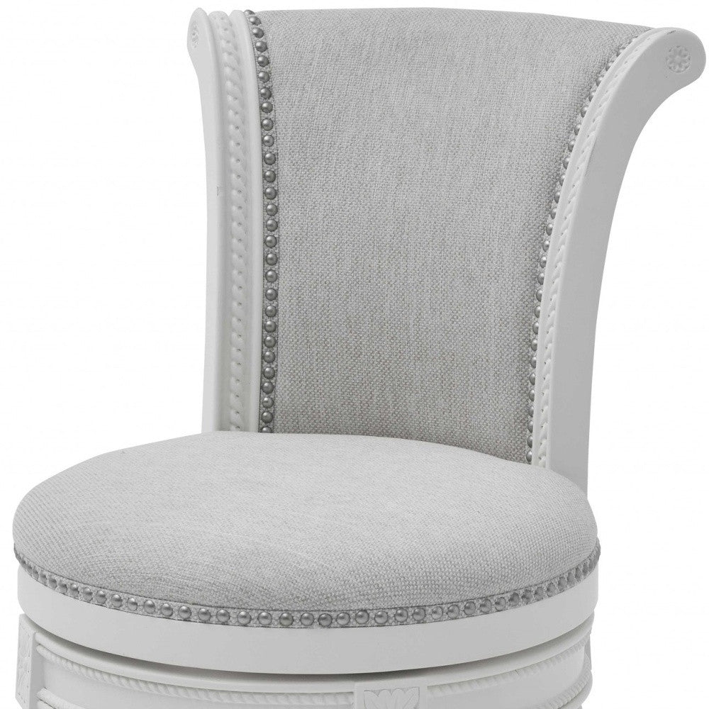39" Light Gray And White Swivel Bar Chair With Footrest