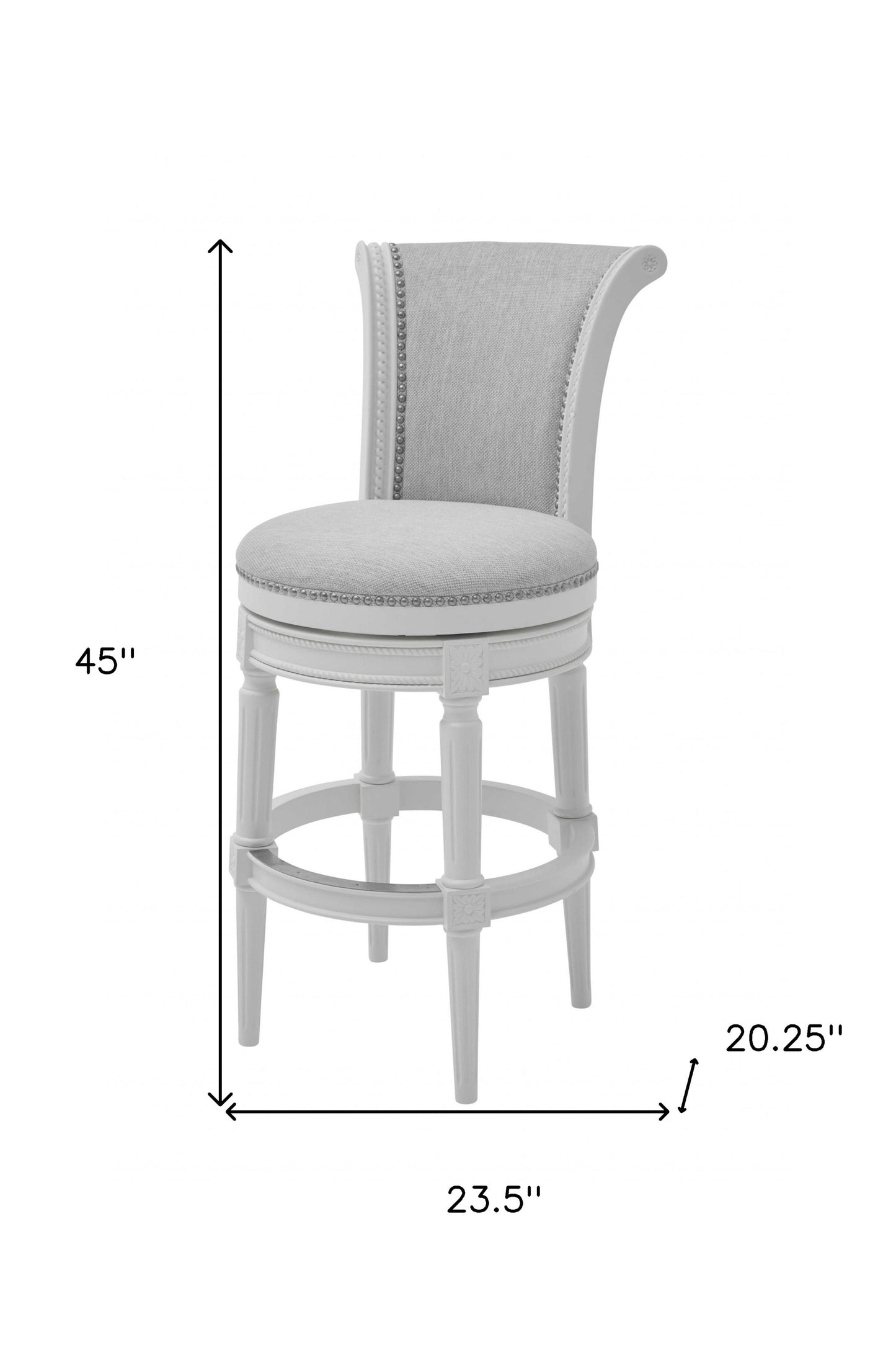 45" Light Gray And White Solid Wood Bar Chair With Footrest