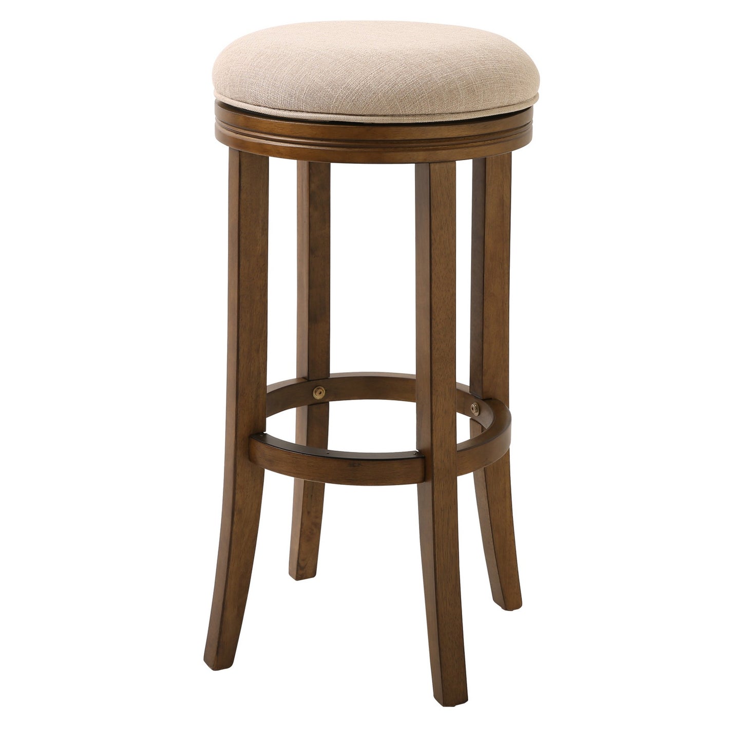30" Cream and Brown Solid Wood Swivel Backless Bar Height Bar Chair with Footrest