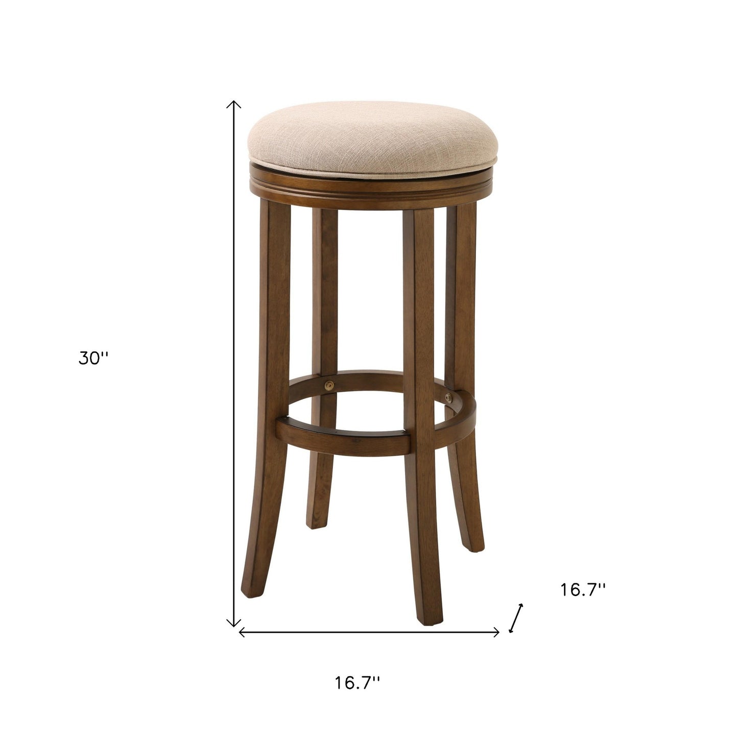 30" Cream and Brown Solid Wood Swivel Backless Bar Height Bar Chair with Footrest
