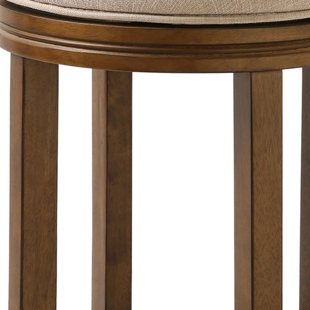 30" Cream and Brown Solid Wood Swivel Backless Bar Height Bar Chair with Footrest