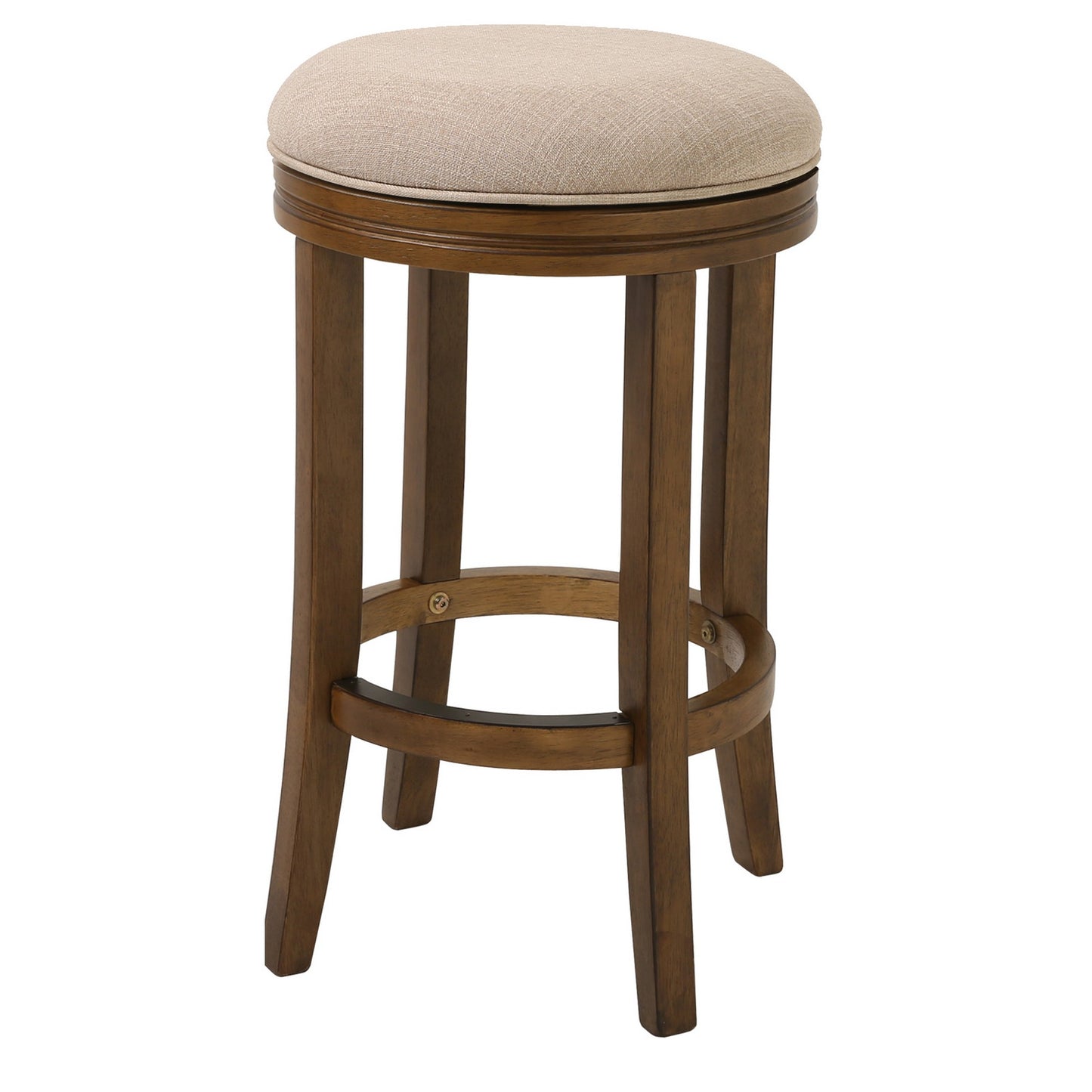 25" Cream and Brown Solid Wood Swivel Backless Counter Height Bar Chair with Footrest