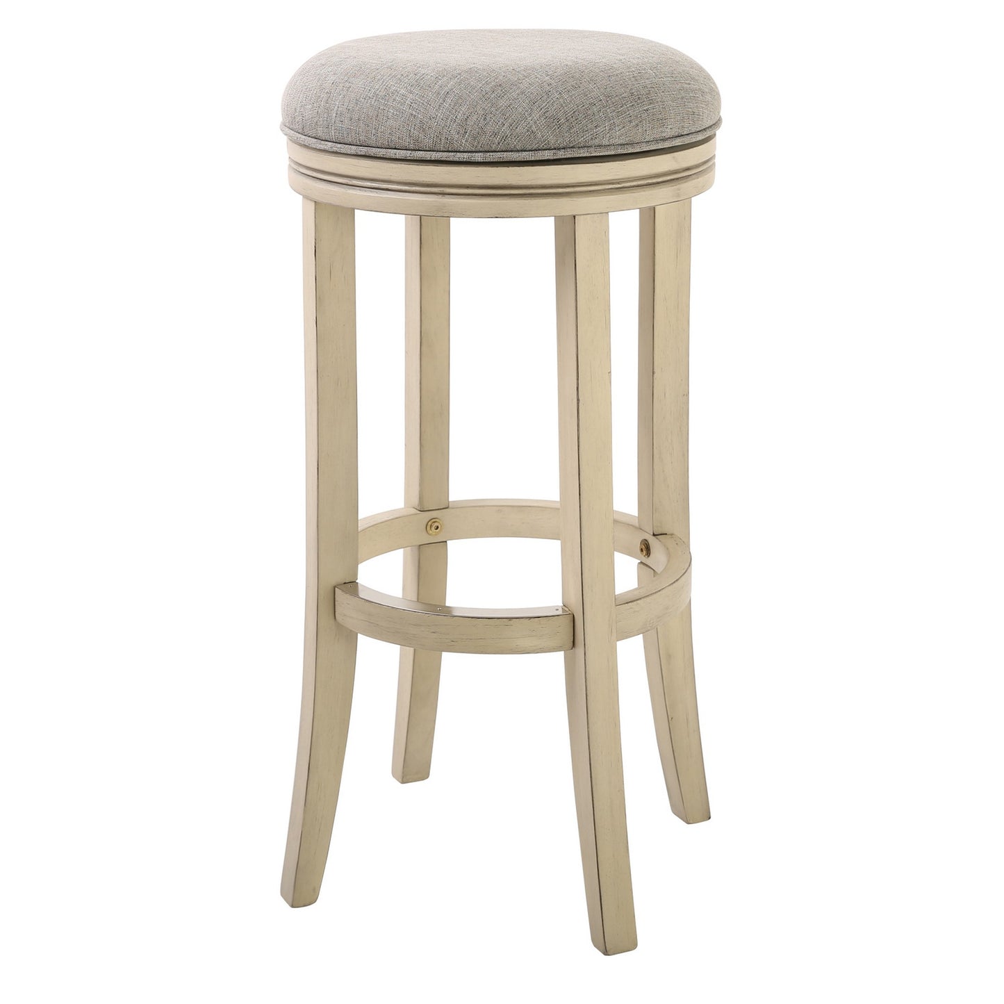 30" Gray and Ivory Solid Wood Swivel Backless Bar Height Bar Chair with Footrest