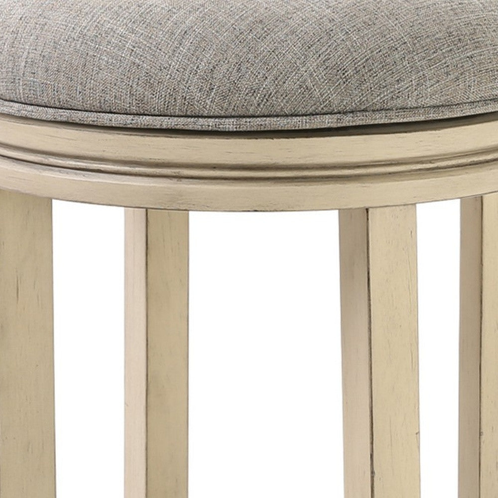 30" Gray and Ivory Solid Wood Swivel Backless Bar Height Bar Chair with Footrest