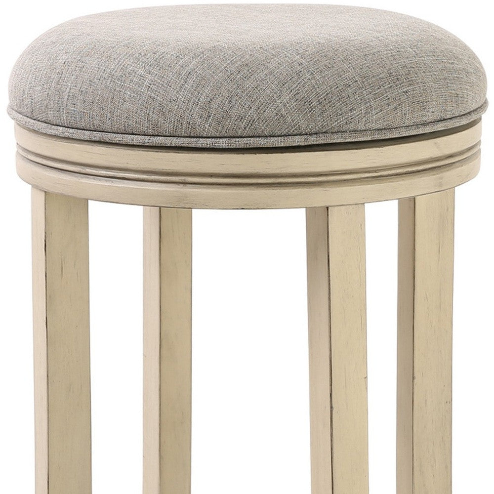 30" Gray and Ivory Solid Wood Swivel Backless Bar Height Bar Chair with Footrest