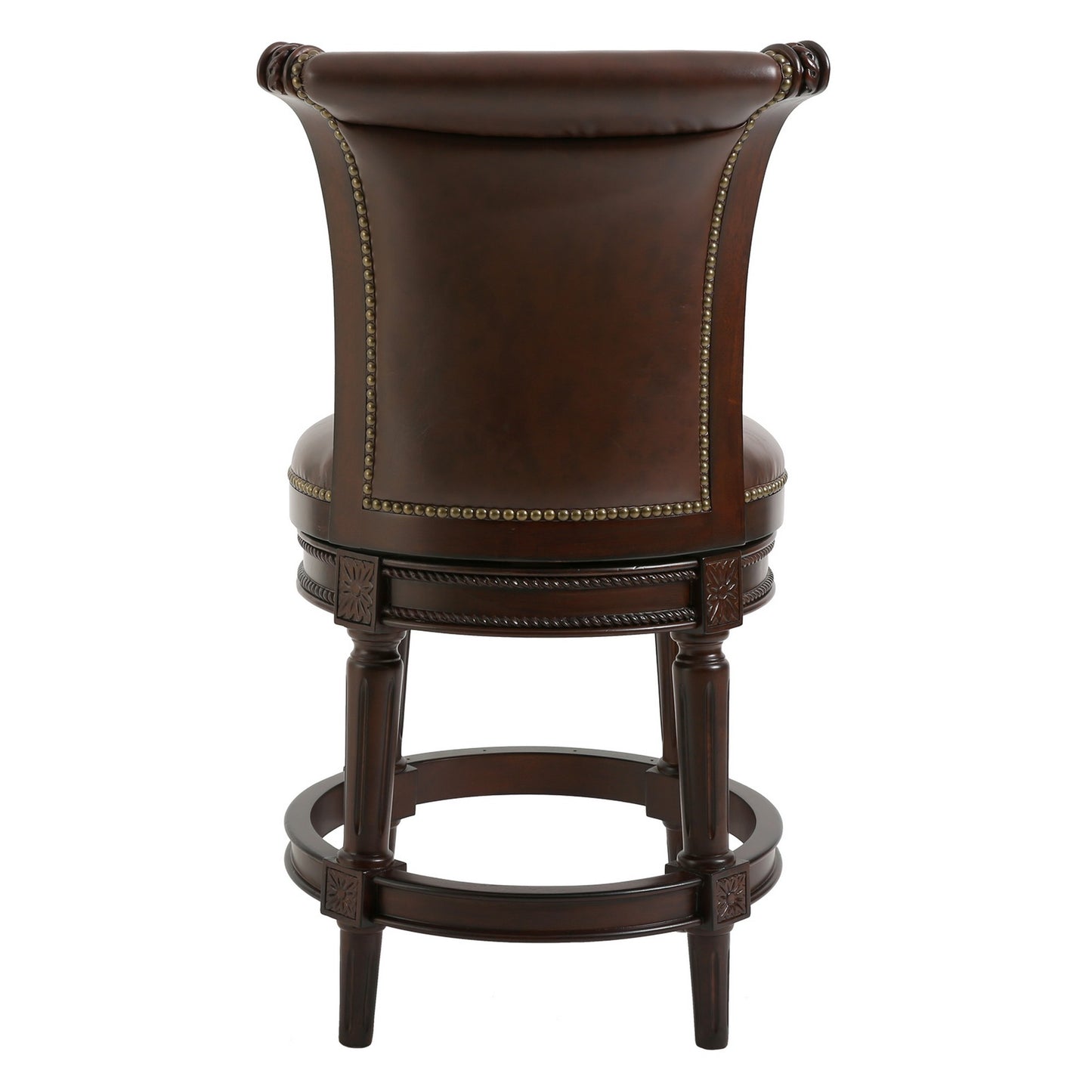 25" Dark Brown Faux Leather and Solid Wood Swivel Counter Height Bar Chair with Footrest