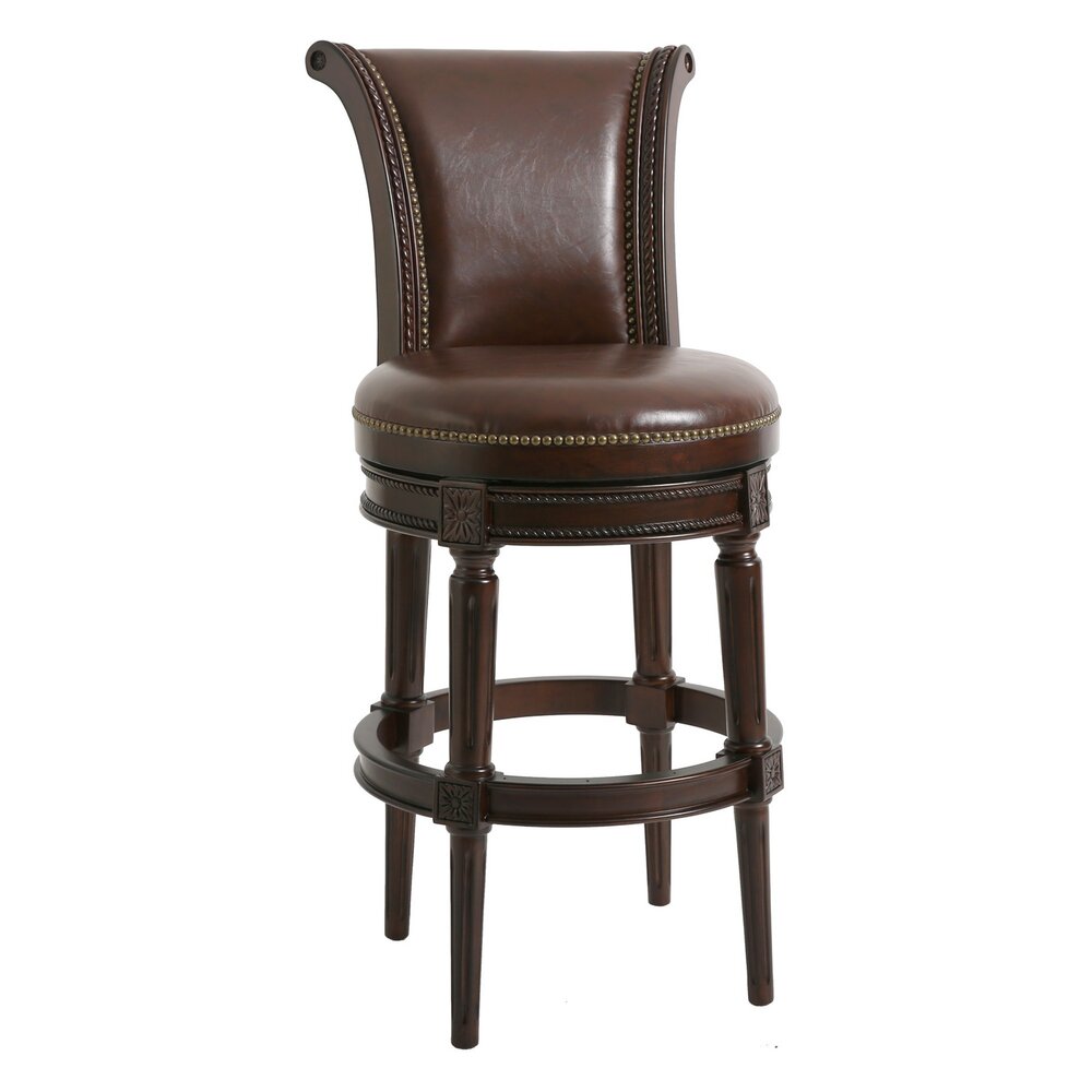 25" Walnut And Dark Brown Solid Wood Swivel Bar Height Bar Chair With Footrest