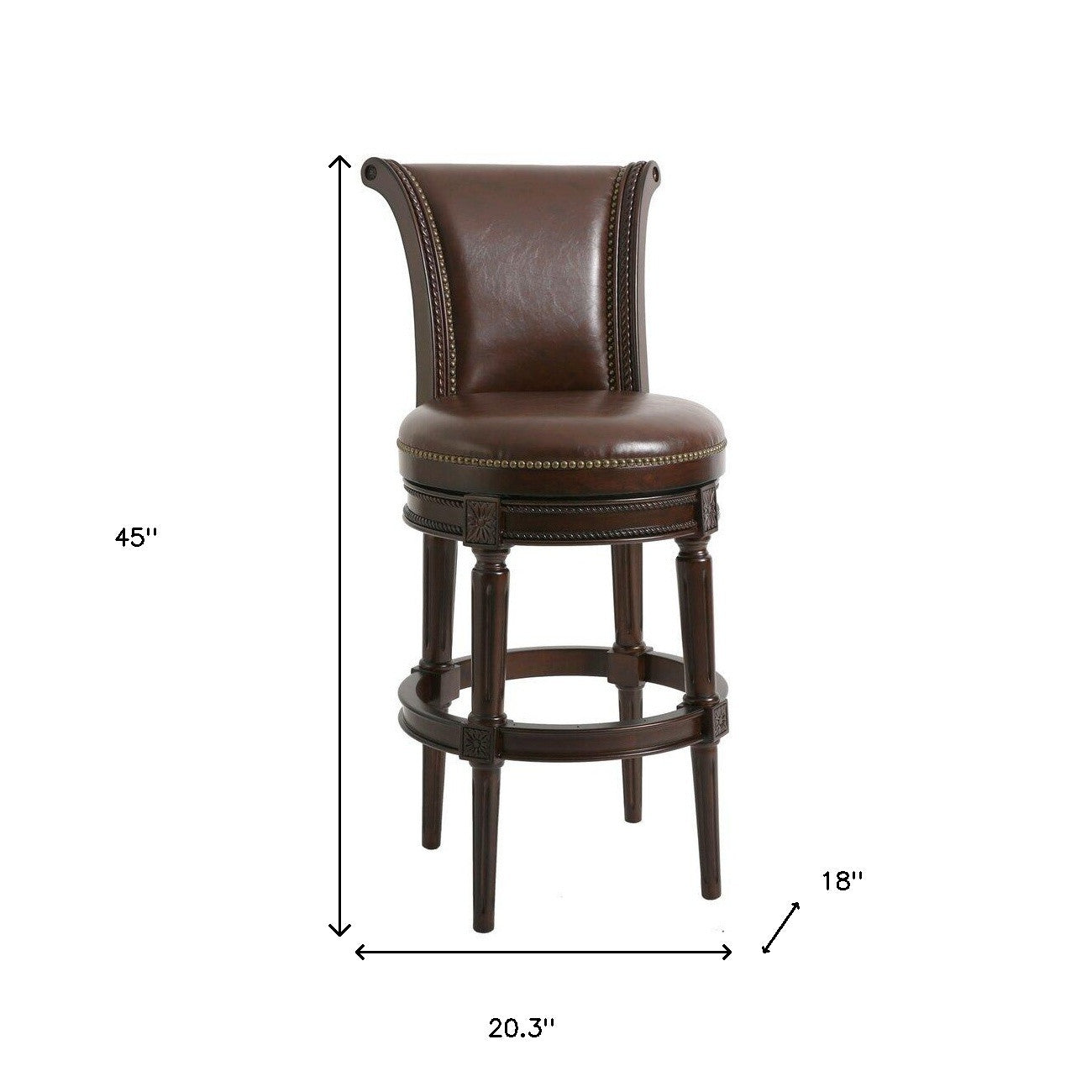 25" Walnut And Dark Brown Solid Wood Swivel Bar Height Bar Chair With Footrest