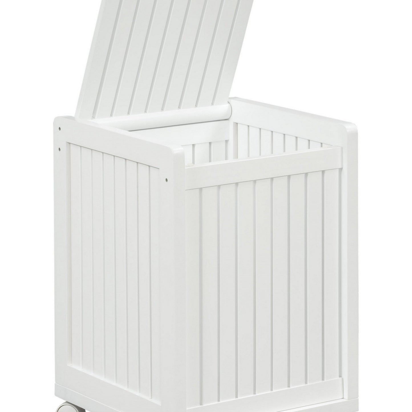 White Solid Wood Rolling Laundry Hamper With Lid