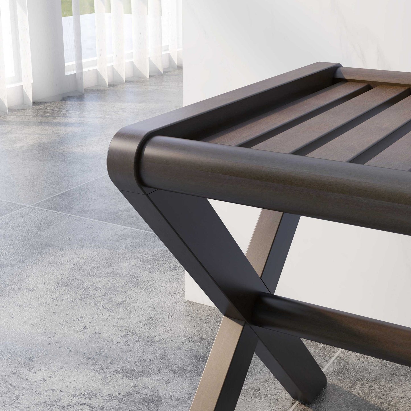 23" Dark Brown Wood Slat Stool Or End Table