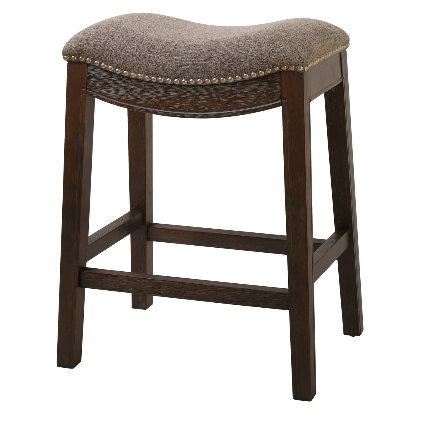 26" Taupe and Wood Brown Solid Wood Backless Counter Height Bar Chair with Footrest