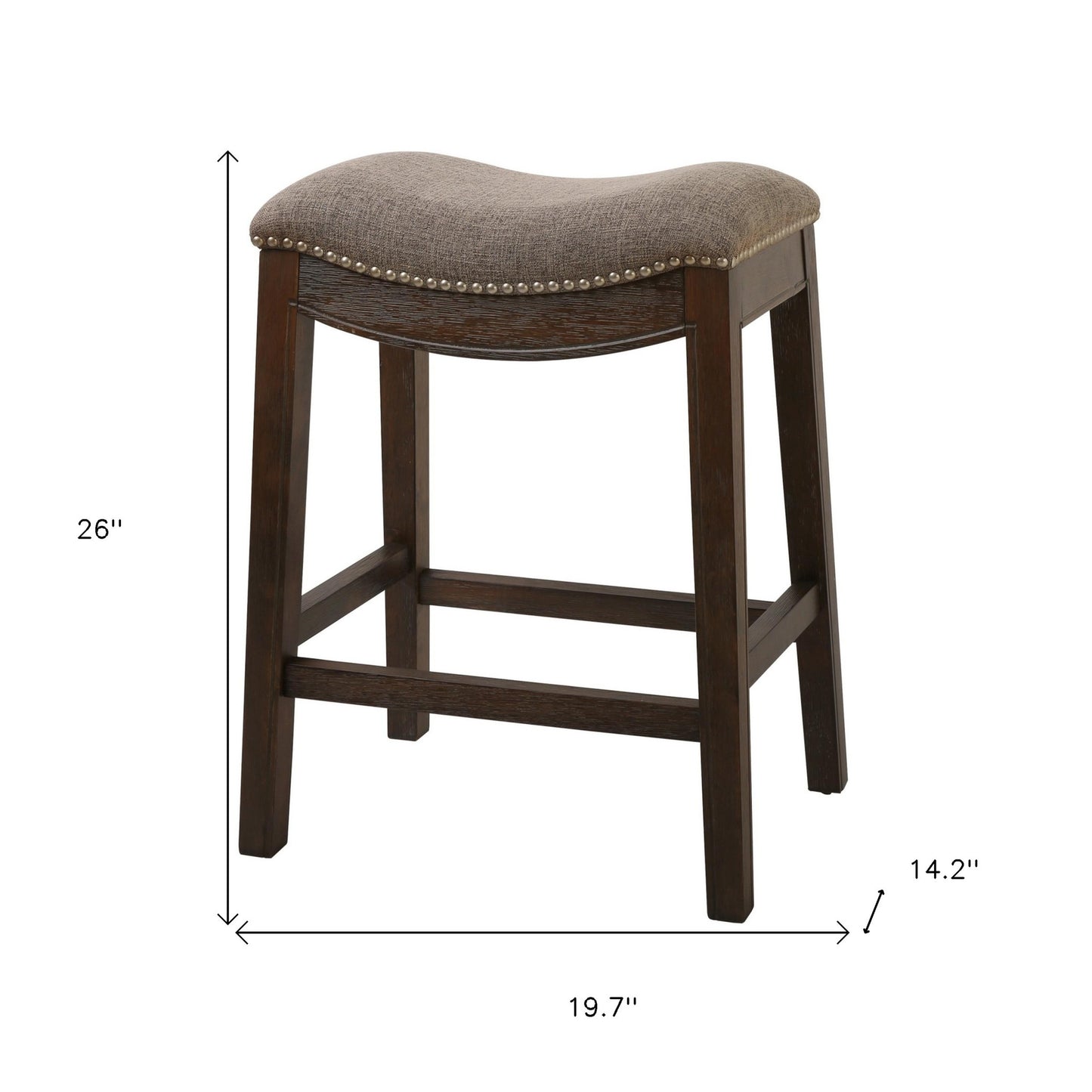 26" Taupe and Wood Brown Solid Wood Backless Counter Height Bar Chair with Footrest