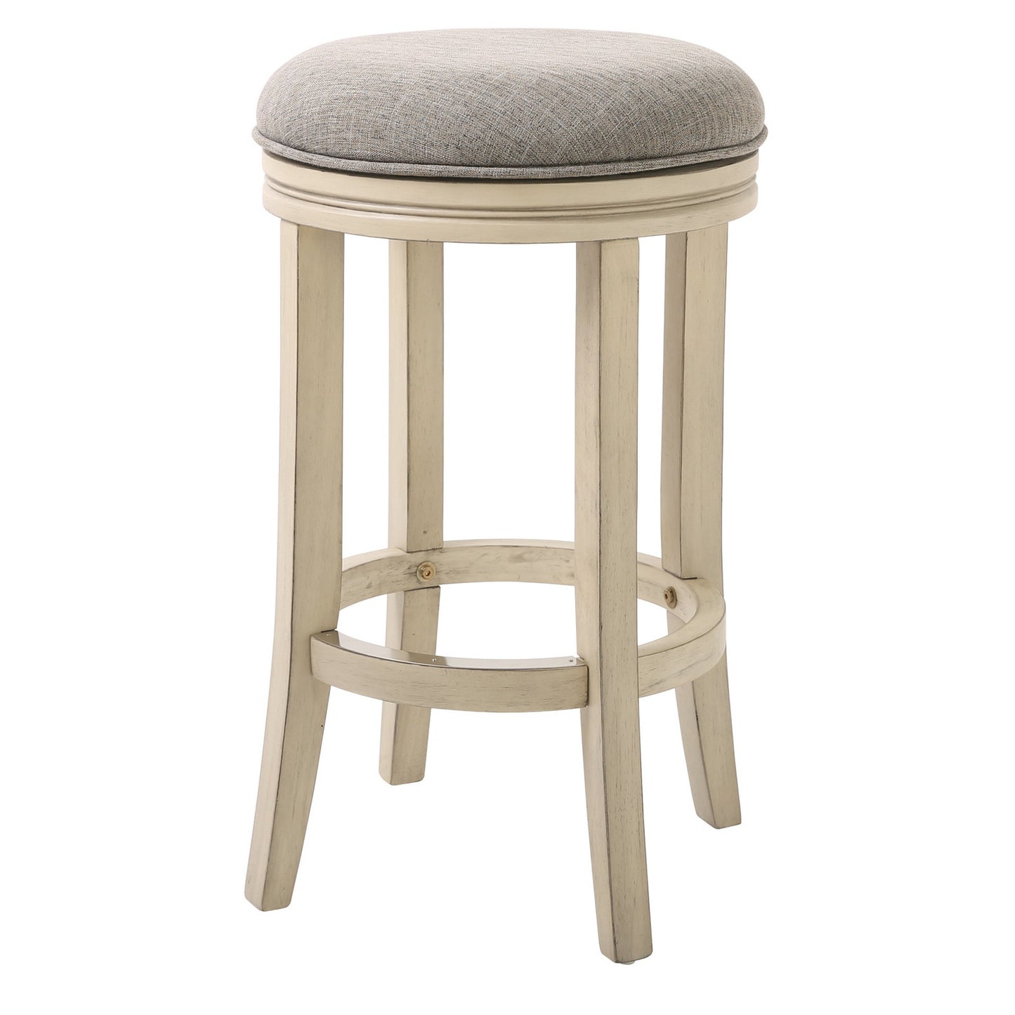 25" Gray and Ivory Solid Wood Swivel Backless Counter Height Bar Chair with Footrest