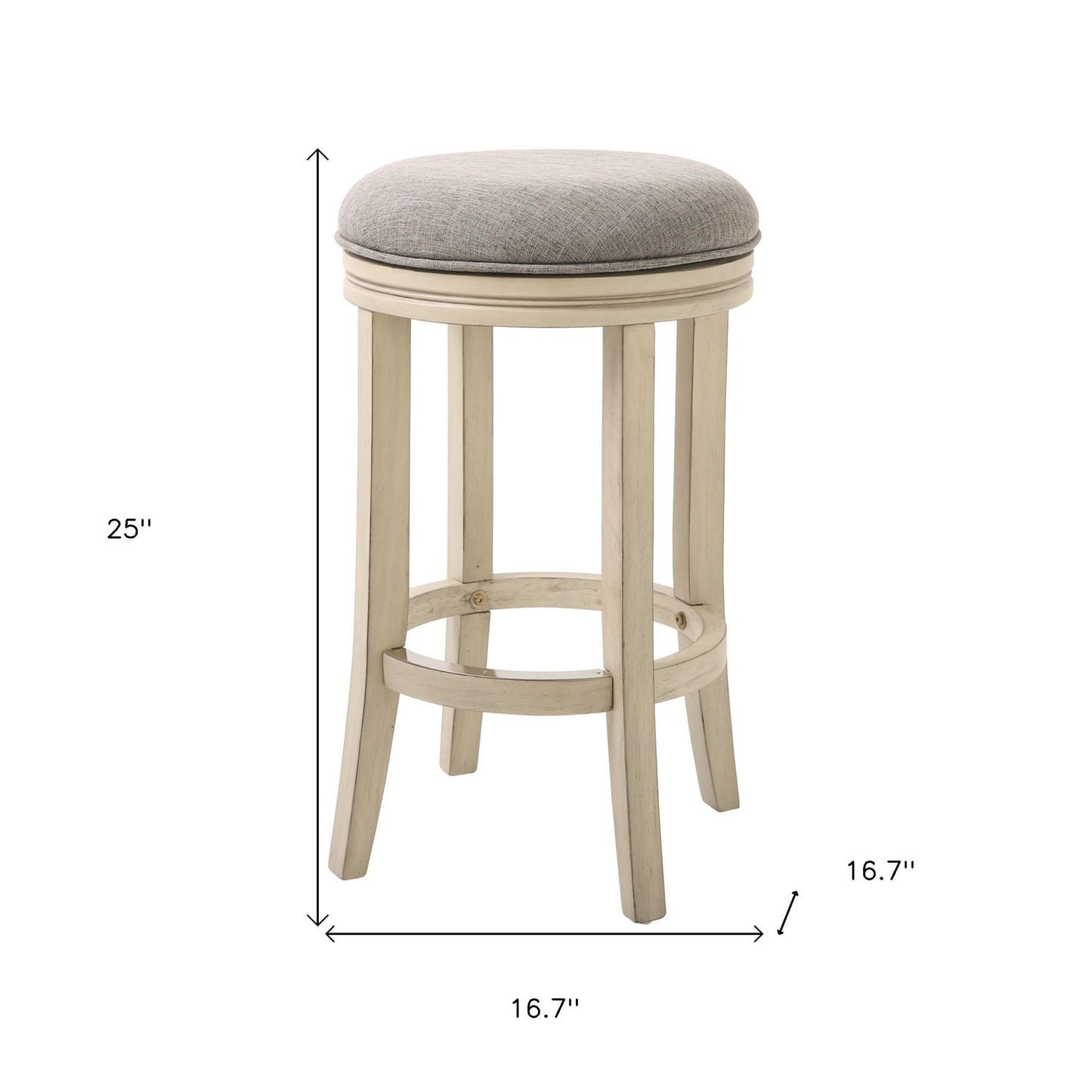 25" Gray and Ivory Solid Wood Swivel Backless Counter Height Bar Chair with Footrest