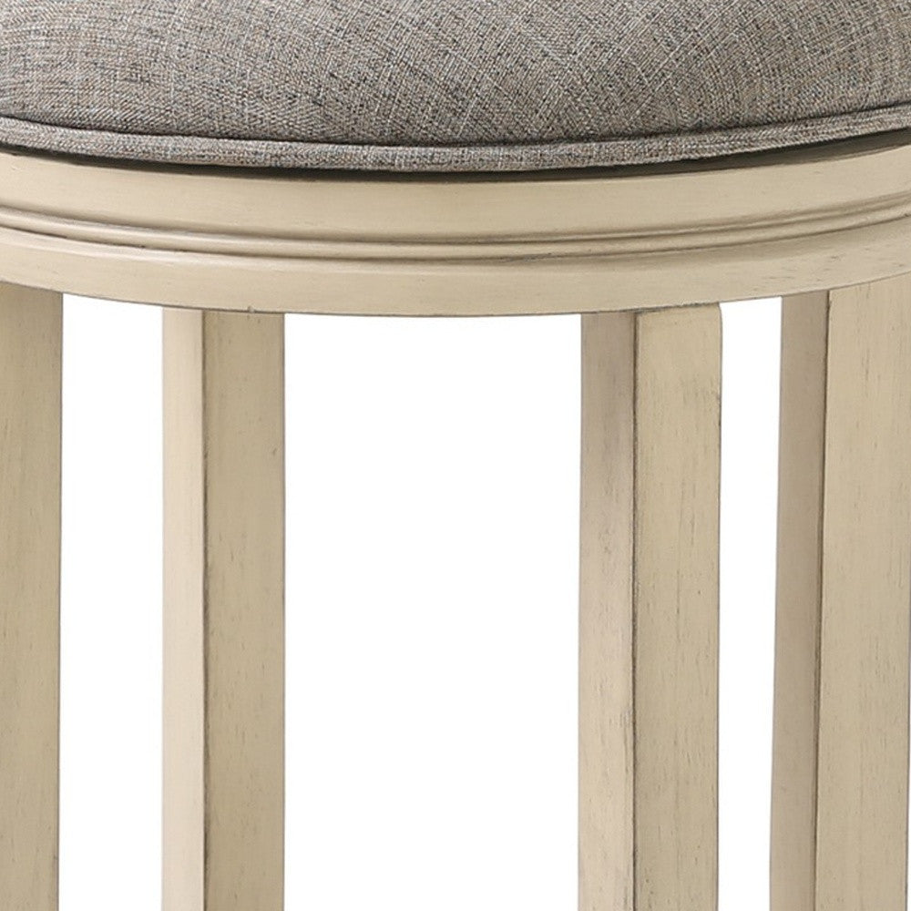 25" Gray and Ivory Solid Wood Swivel Backless Counter Height Bar Chair with Footrest