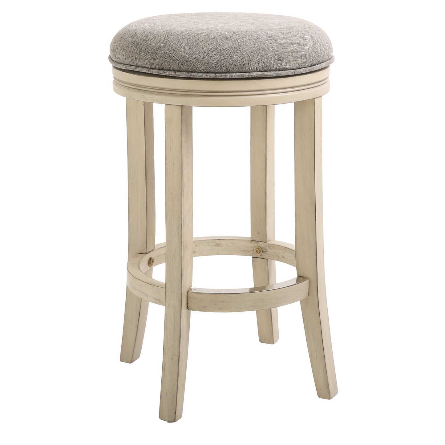25" Gray and Ivory Solid Wood Swivel Backless Counter Height Bar Chair with Footrest