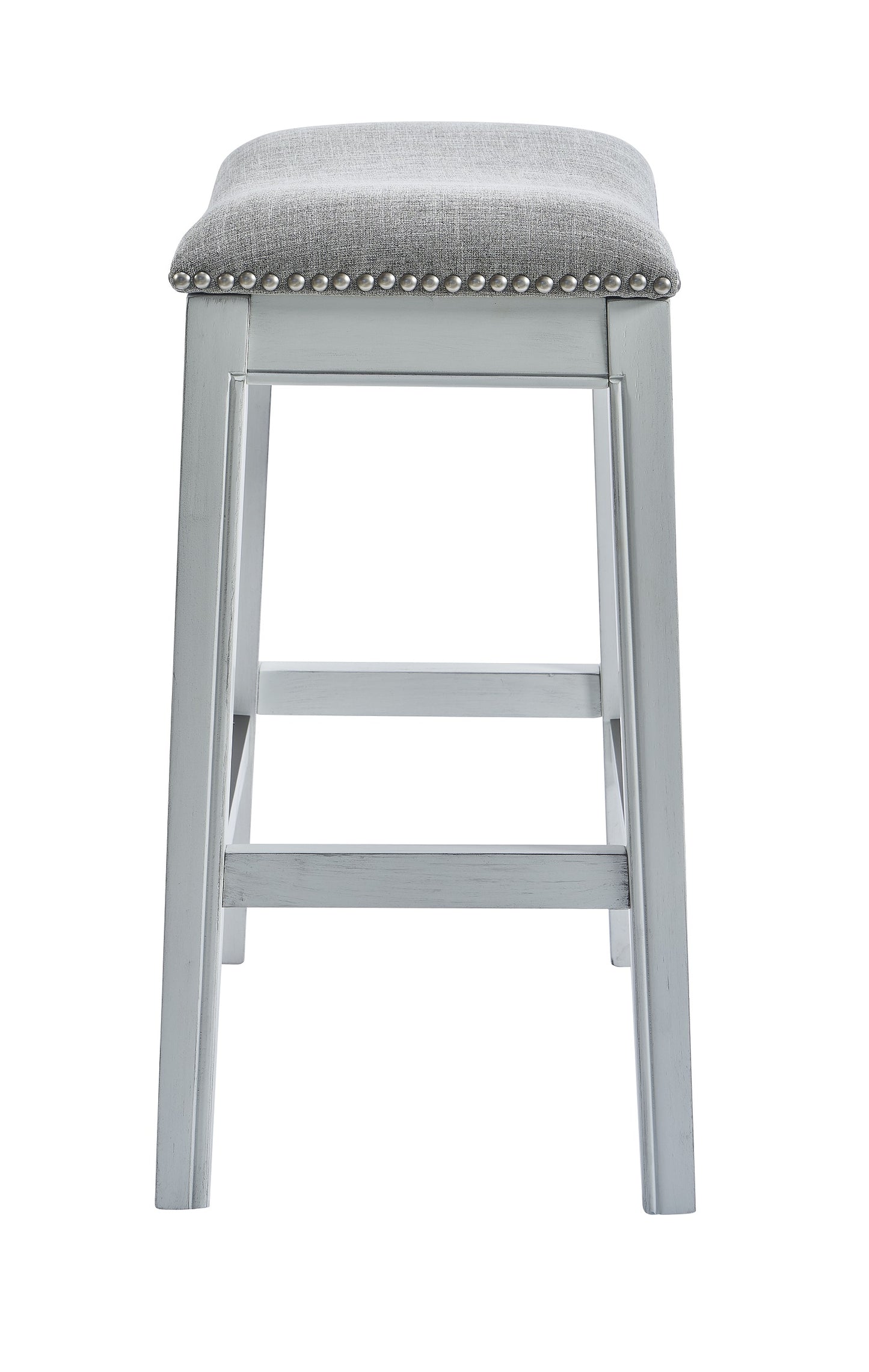 Counter Height Saddle Style Counter Stool With Grey Fabric And Nail Head Trim