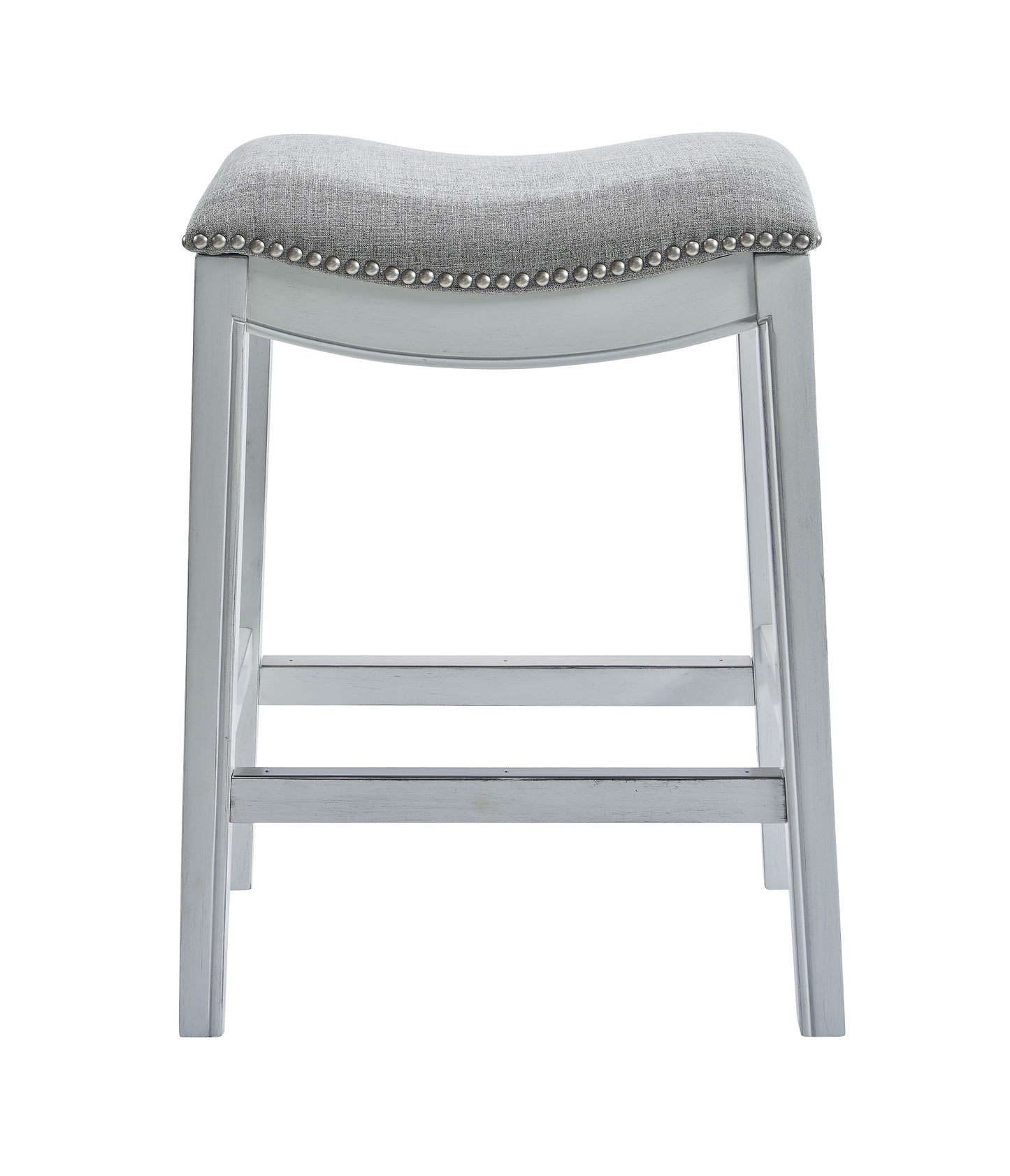 Counter Height Saddle Style Counter Stool With Grey Fabric And Nail Head Trim