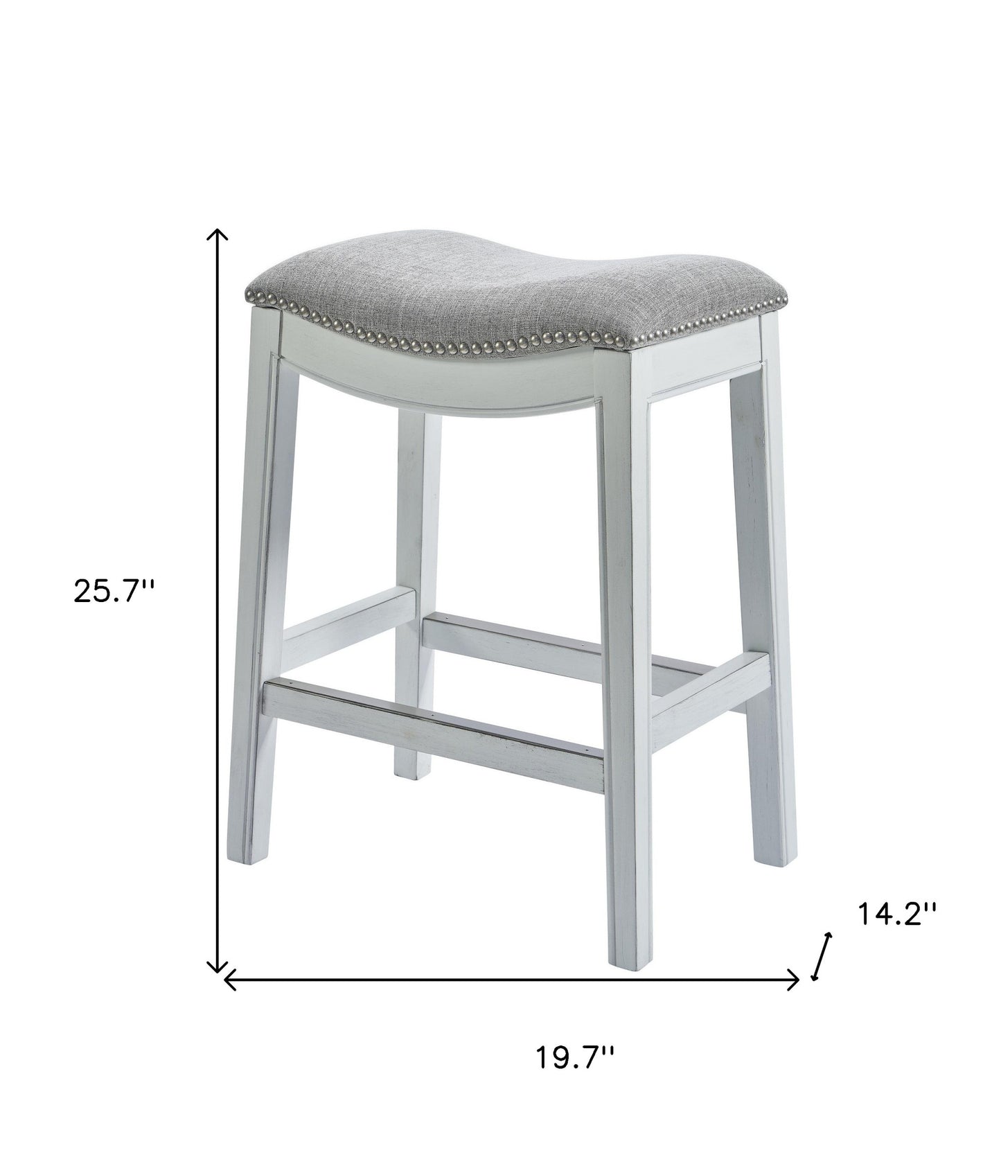 Counter Height Saddle Style Counter Stool With Grey Fabric And Nail Head Trim
