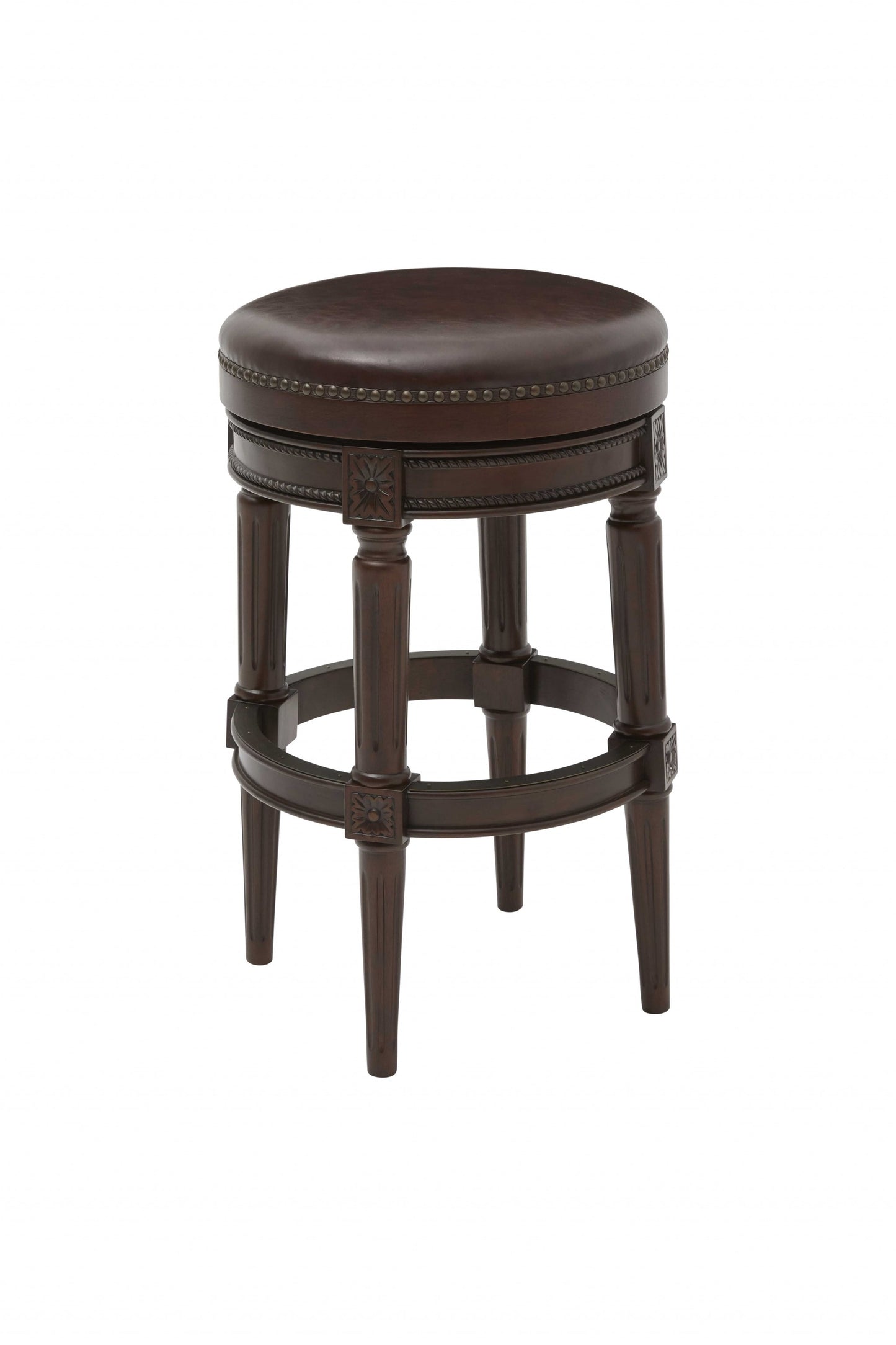 Distressed Walnut Finished Bar Height Round Stool
