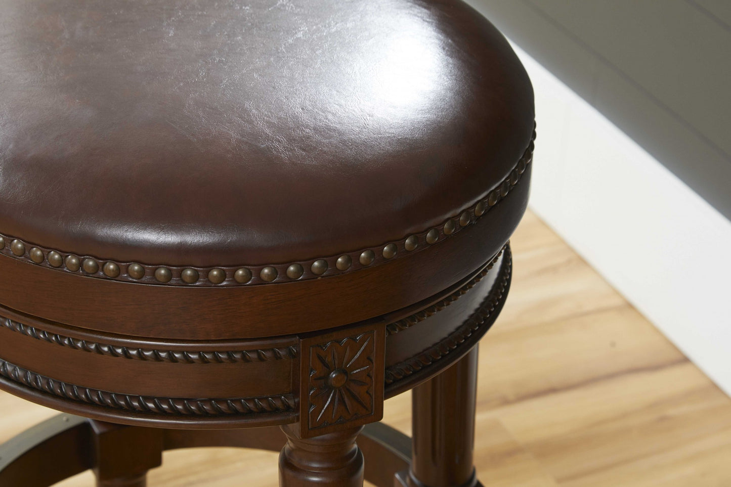 Distressed Walnut Finished Bar Height Round Stool