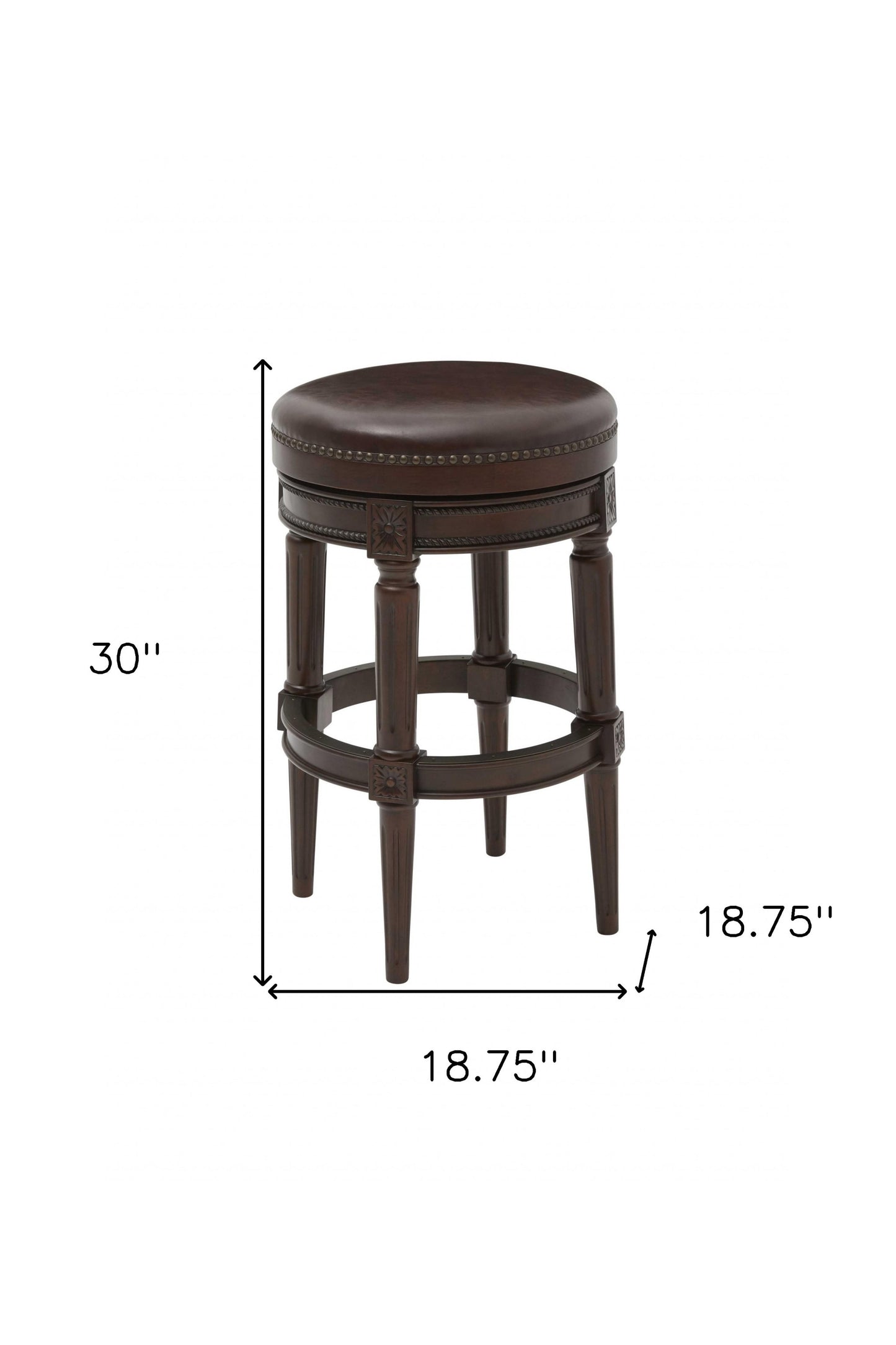 Distressed Walnut Finished Bar Height Round Stool