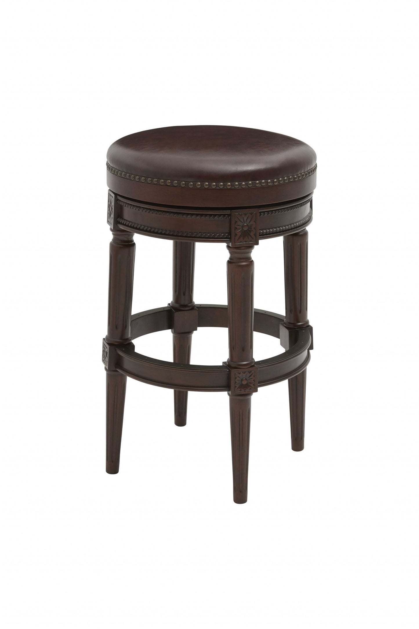 Distressed Walnut Finished Bar Height Round Stool