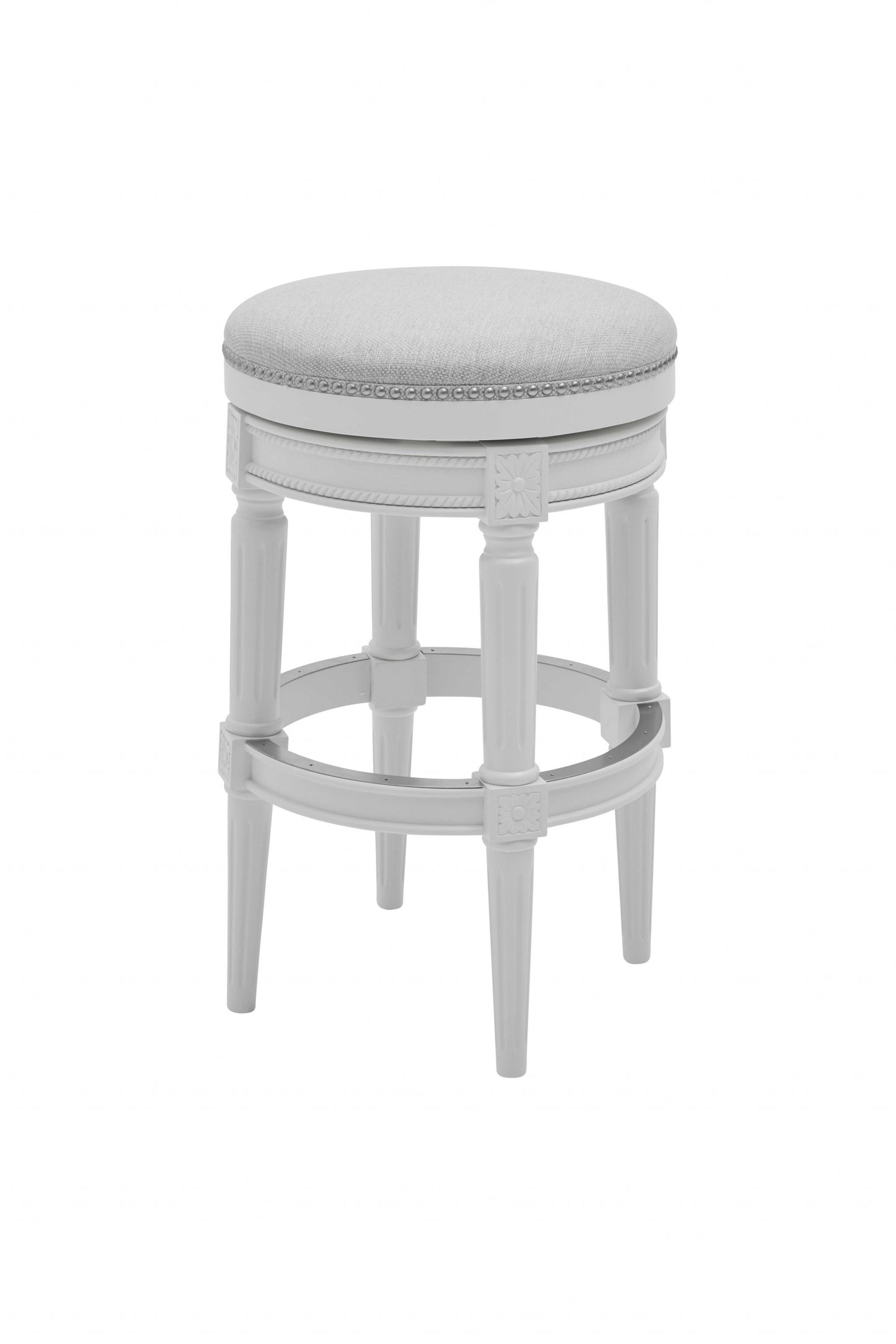 Bar Height Round Backless Stool In White Fabric