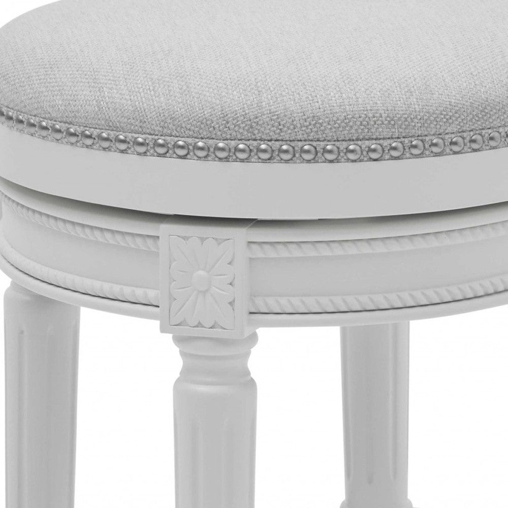 Bar Height Round Backless Stool In White Fabric