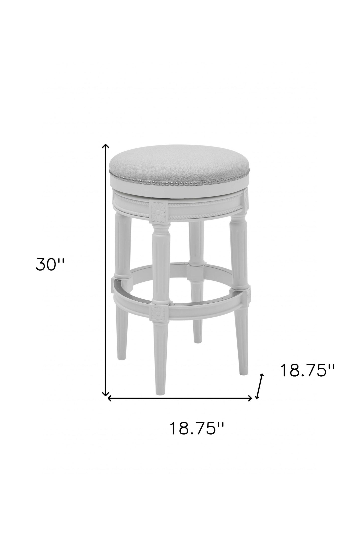 Bar Height Round Backless Stool In White Fabric