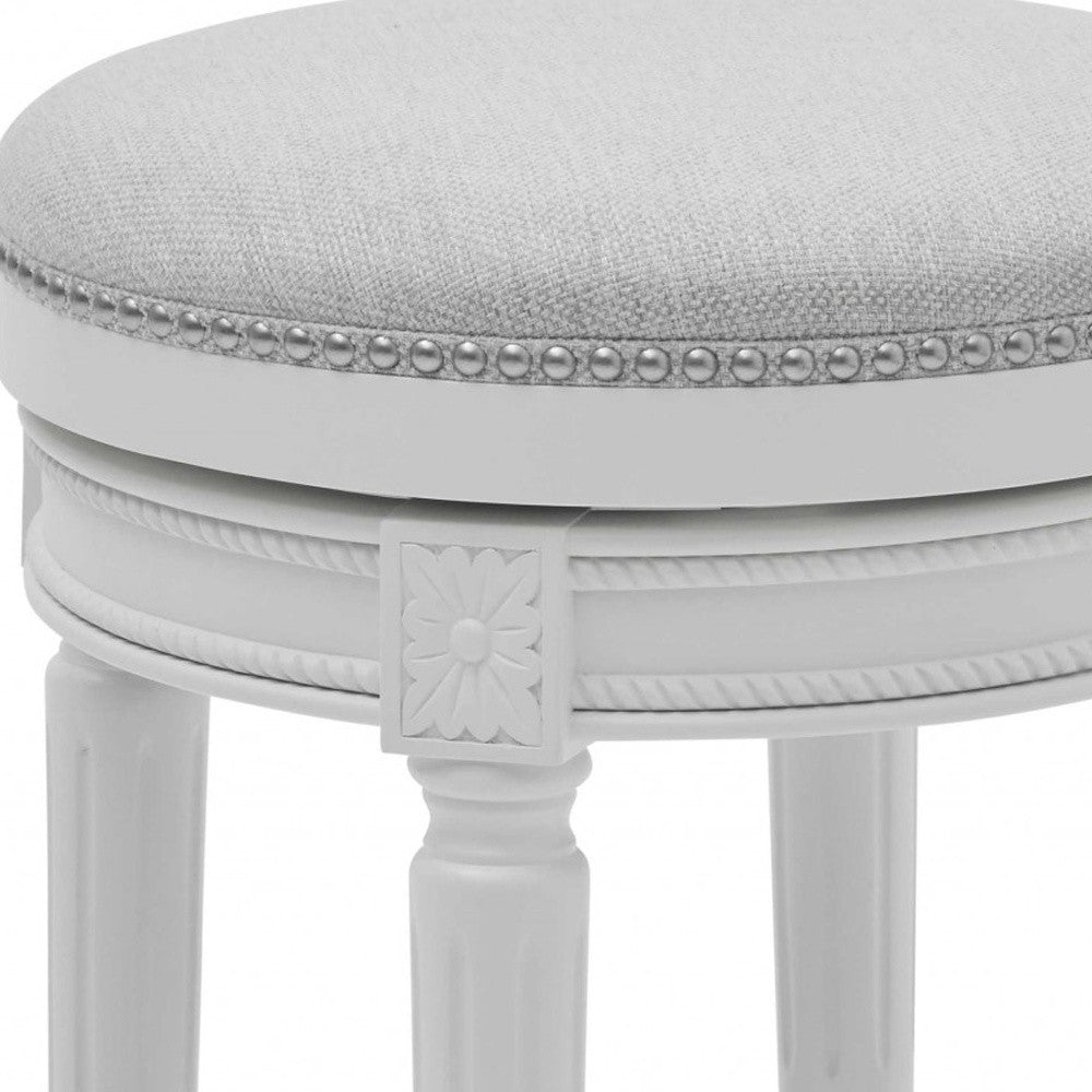 Bar Height Round Backless Stool In White Fabric