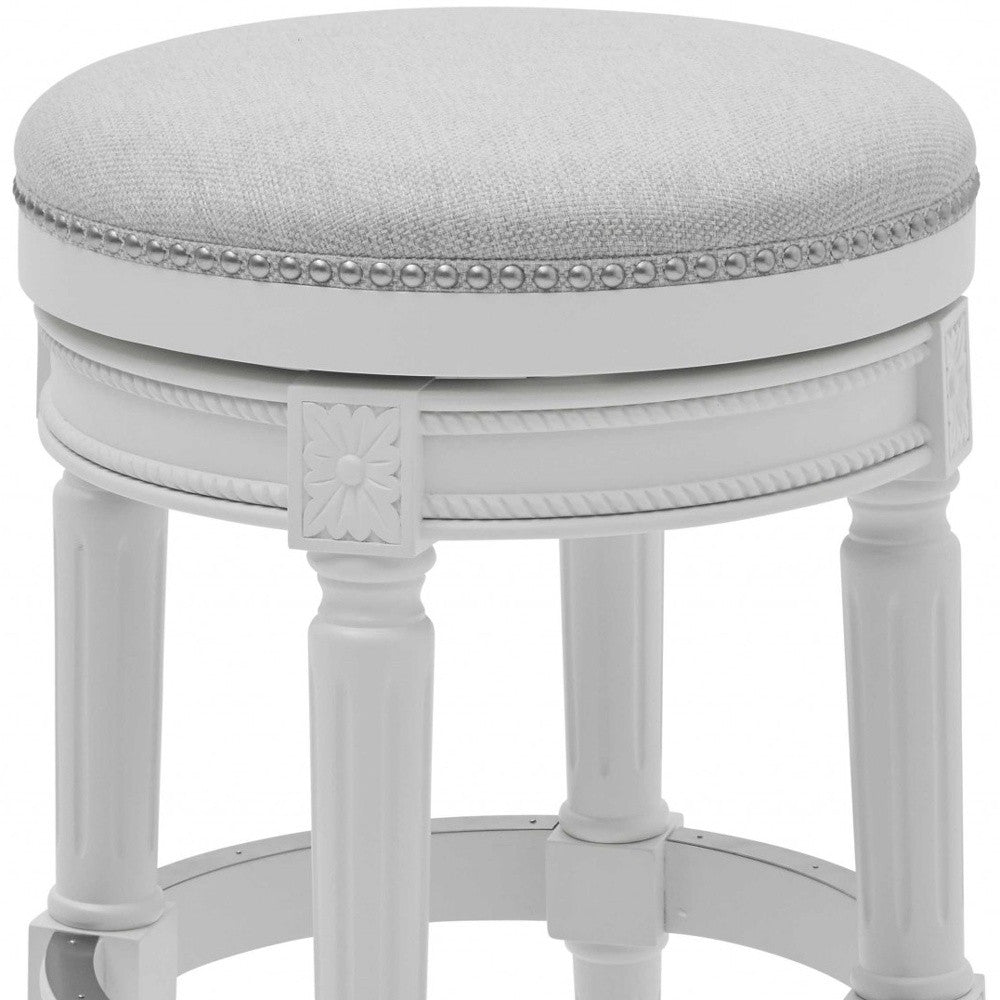 Bar Height Round Backless Stool In White Fabric