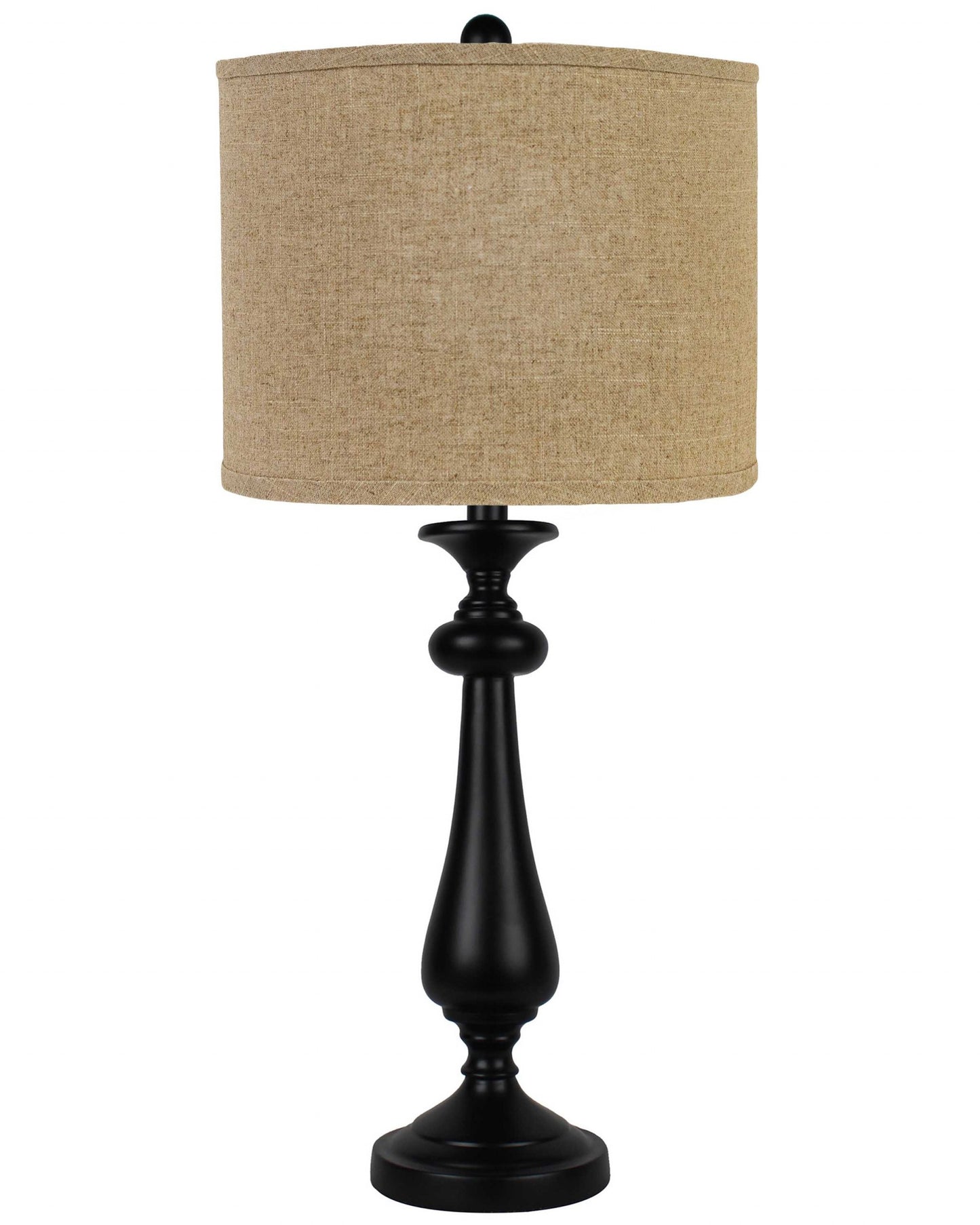 Black Candlestick Sandy Tan Shade Table Lamp