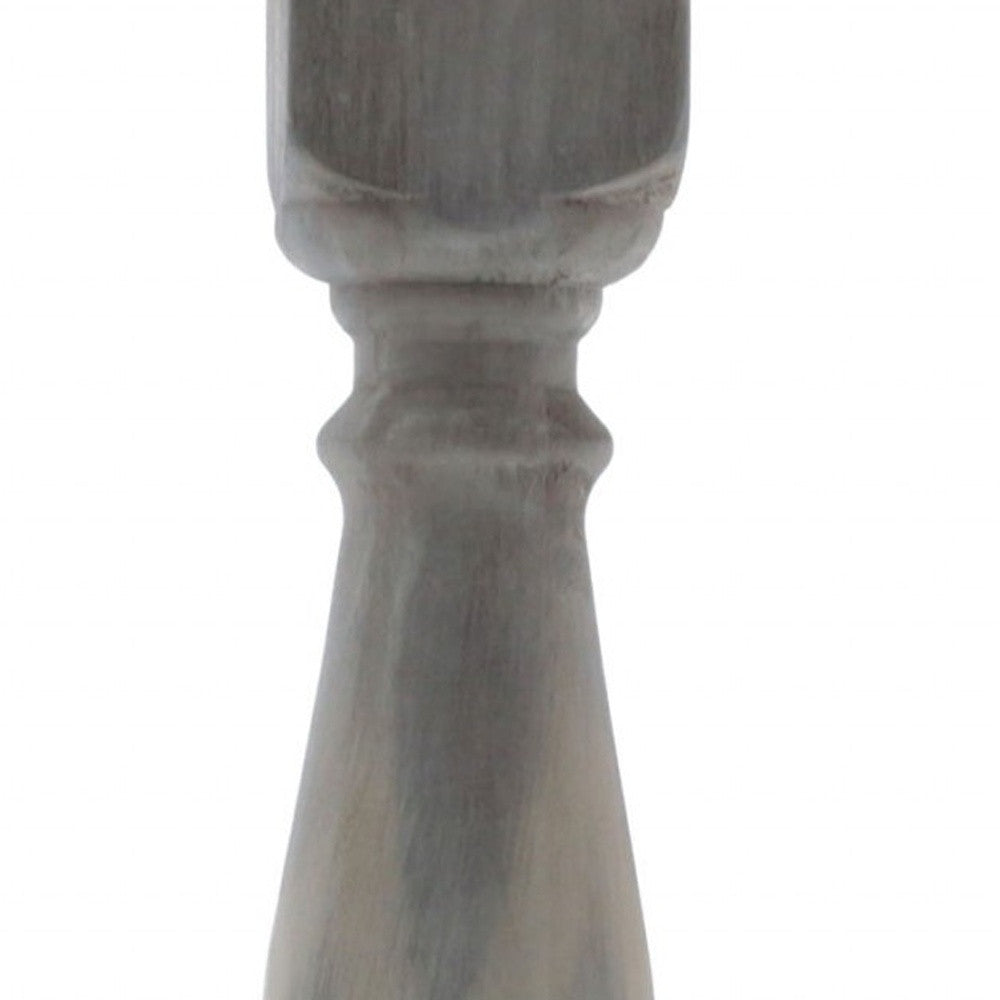 Brown Washed Wood Finish Table Lamp With Ivory Linen Shade