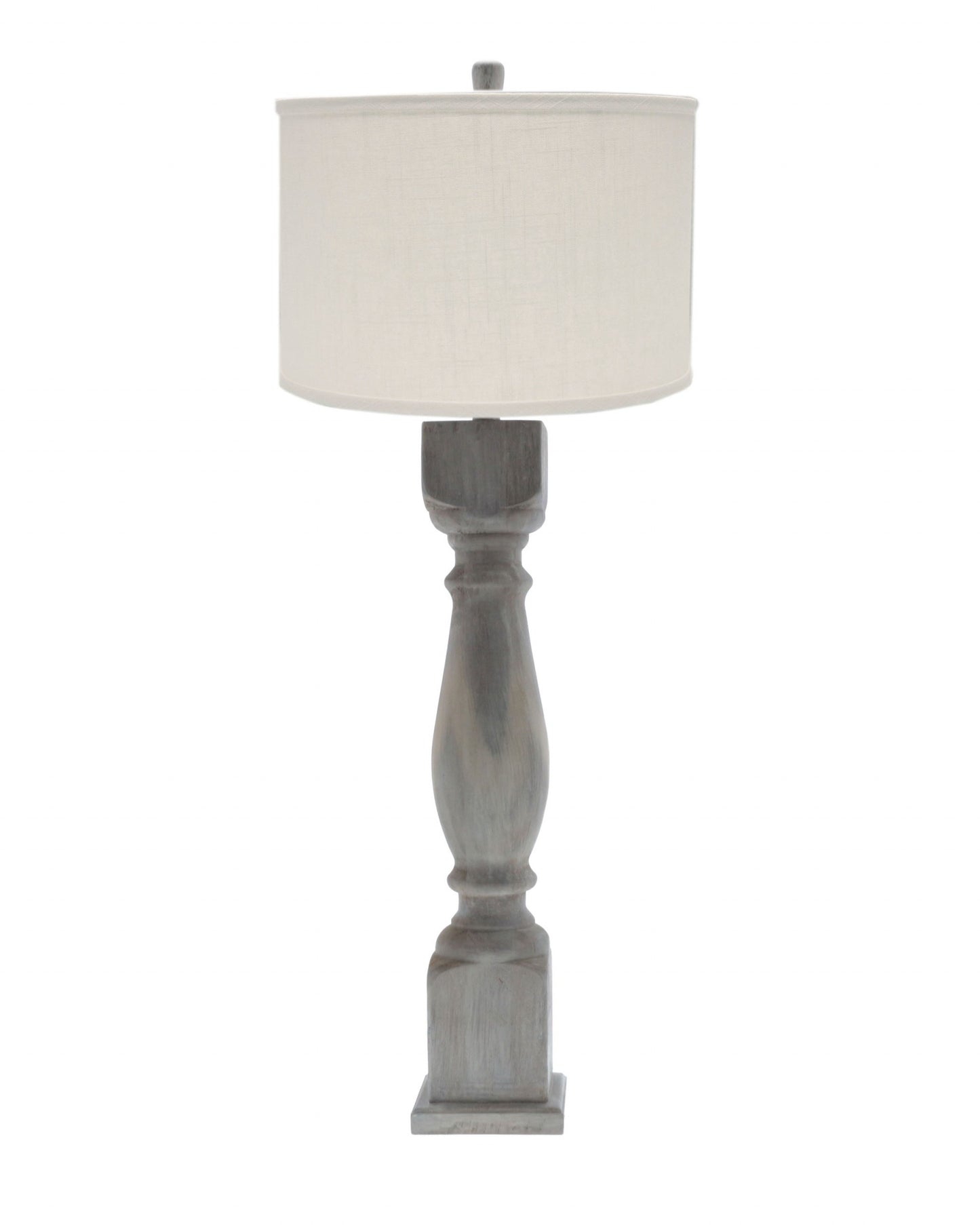 Brown Washed Wood Finish Table Lamp With Ivory Linen Shade