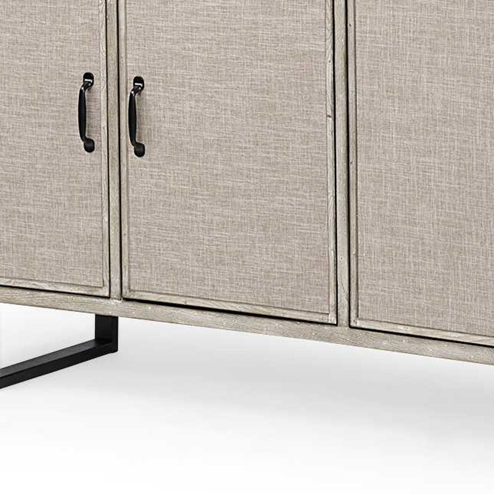 Light Brown Solid Wood Sideboard With 4 Fabric Covered Cabinet Doors