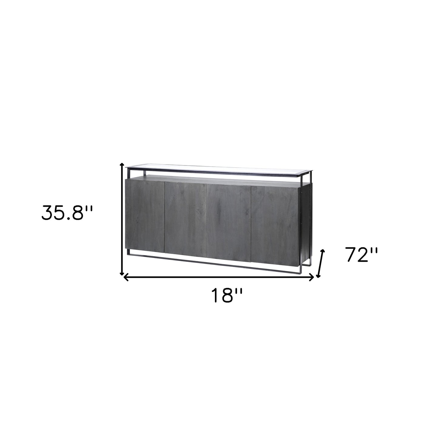 Glass Top Gray 4 Solid Wood Cabinets Metal Frame Sideboard