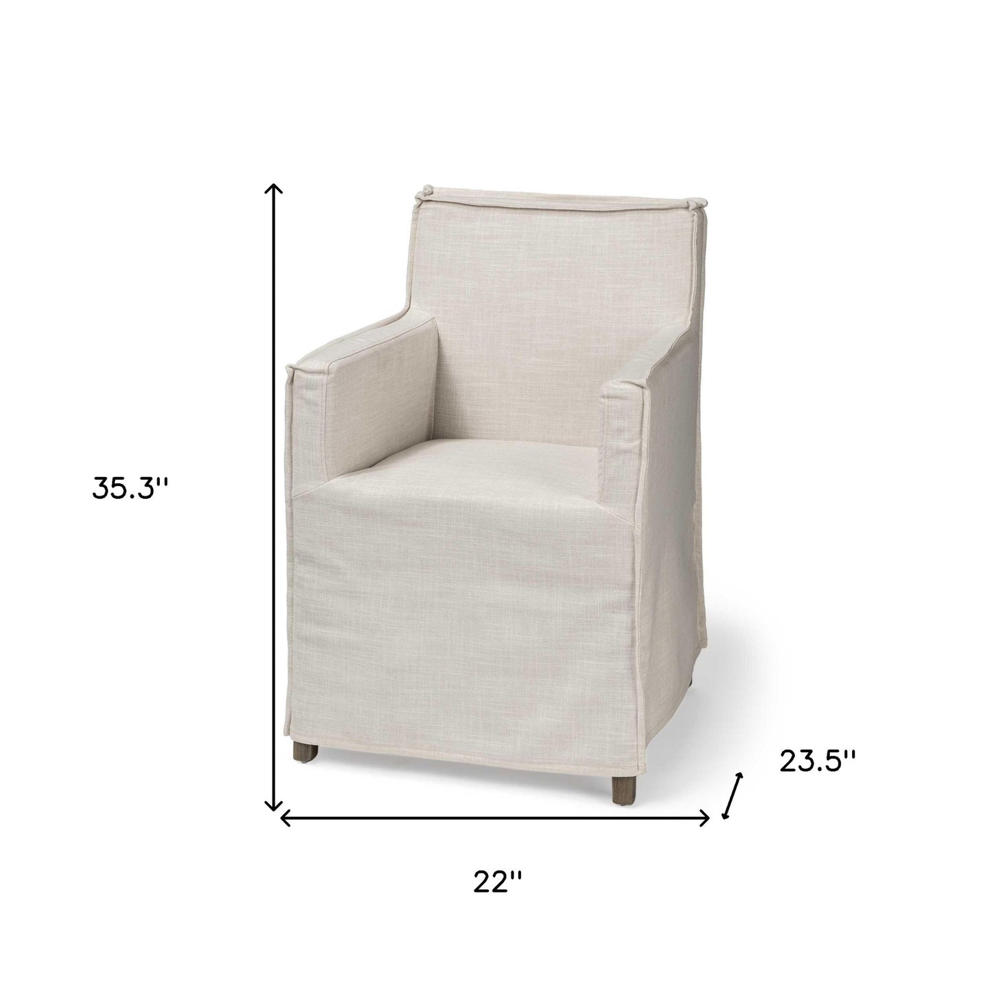 Cream Fabric Slip Cover With Brown Wood Frame Dining Chair