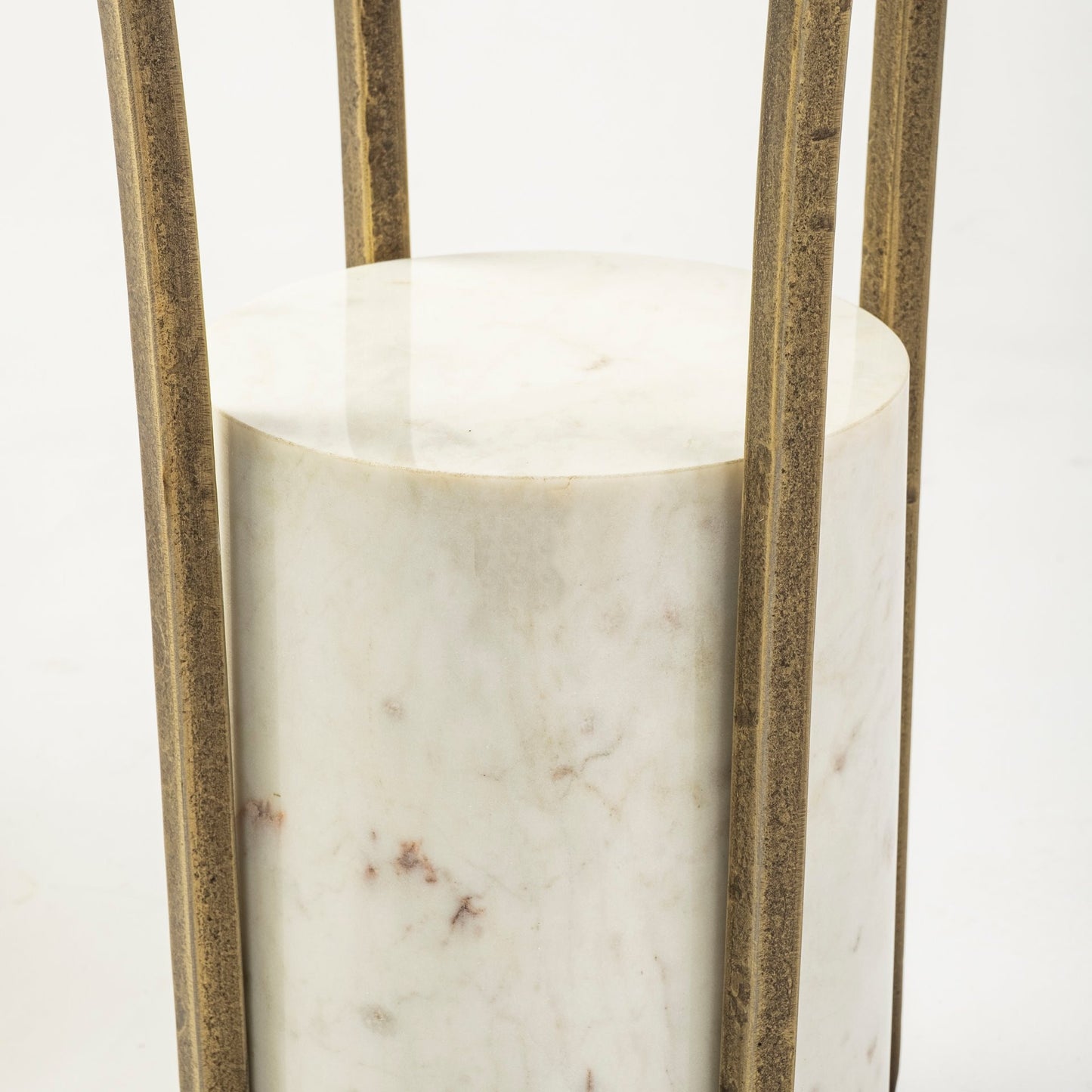 21" Round Glass Top End Table With Metal And Marble Pedestal