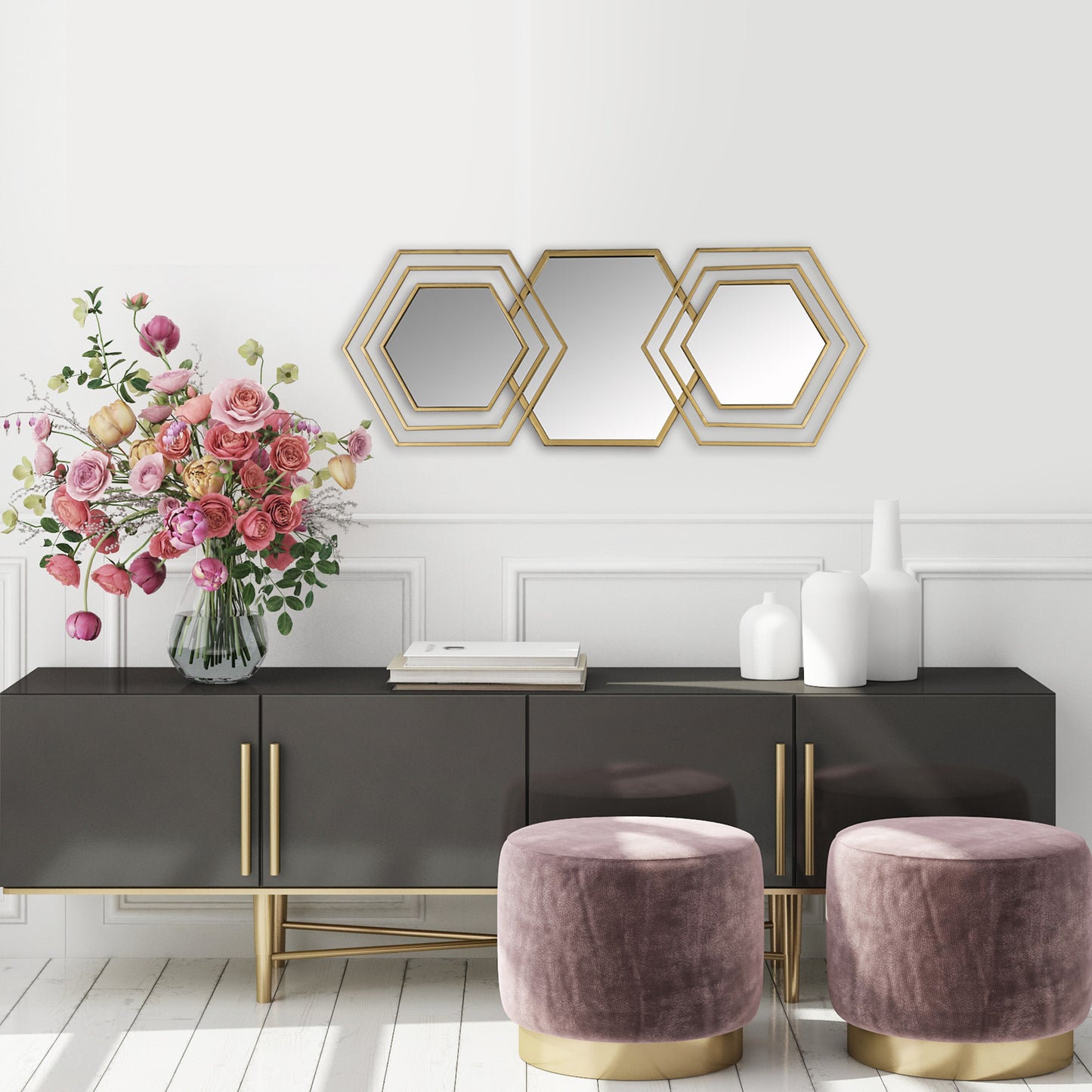 Gold Hexagon Accent Metal Mirror