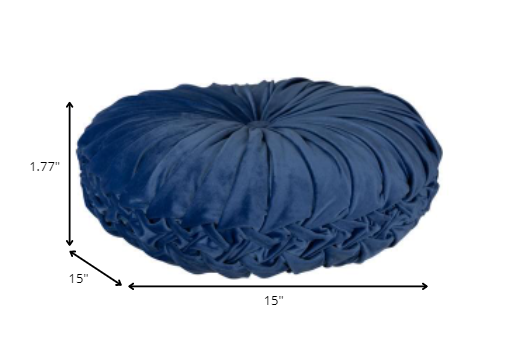 Blue Round Tufted Velvet Pillow