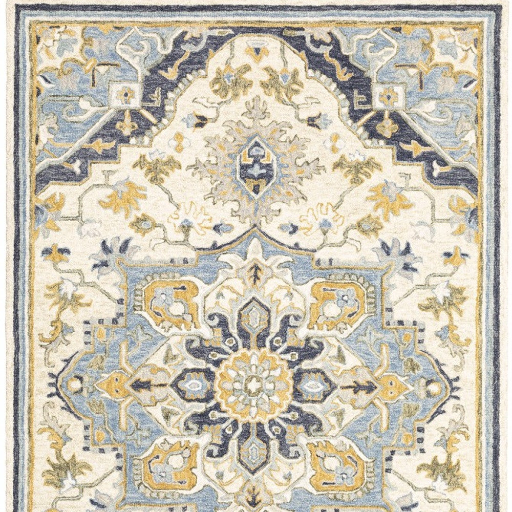 4'X6' Blue And Ivory Bohemian Area Rug
