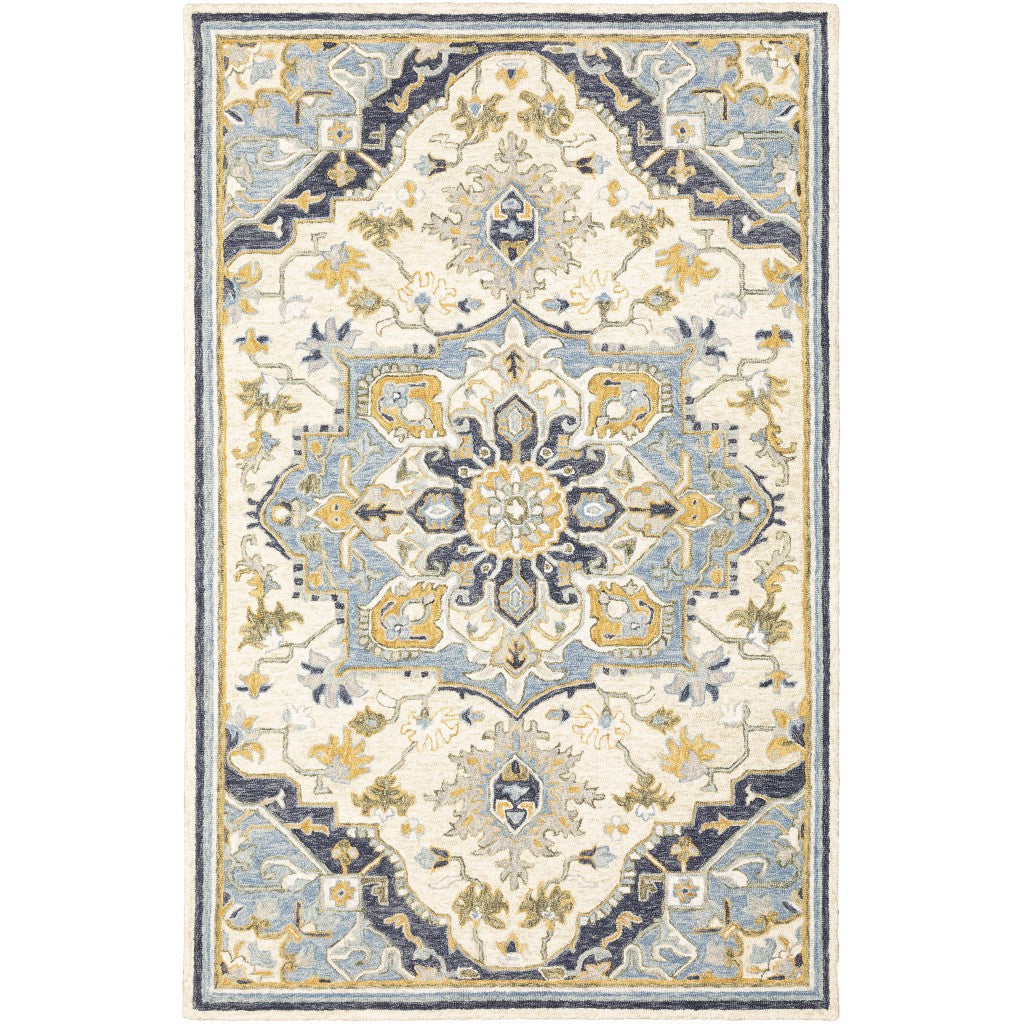 4'X6' Blue And Ivory Bohemian Area Rug